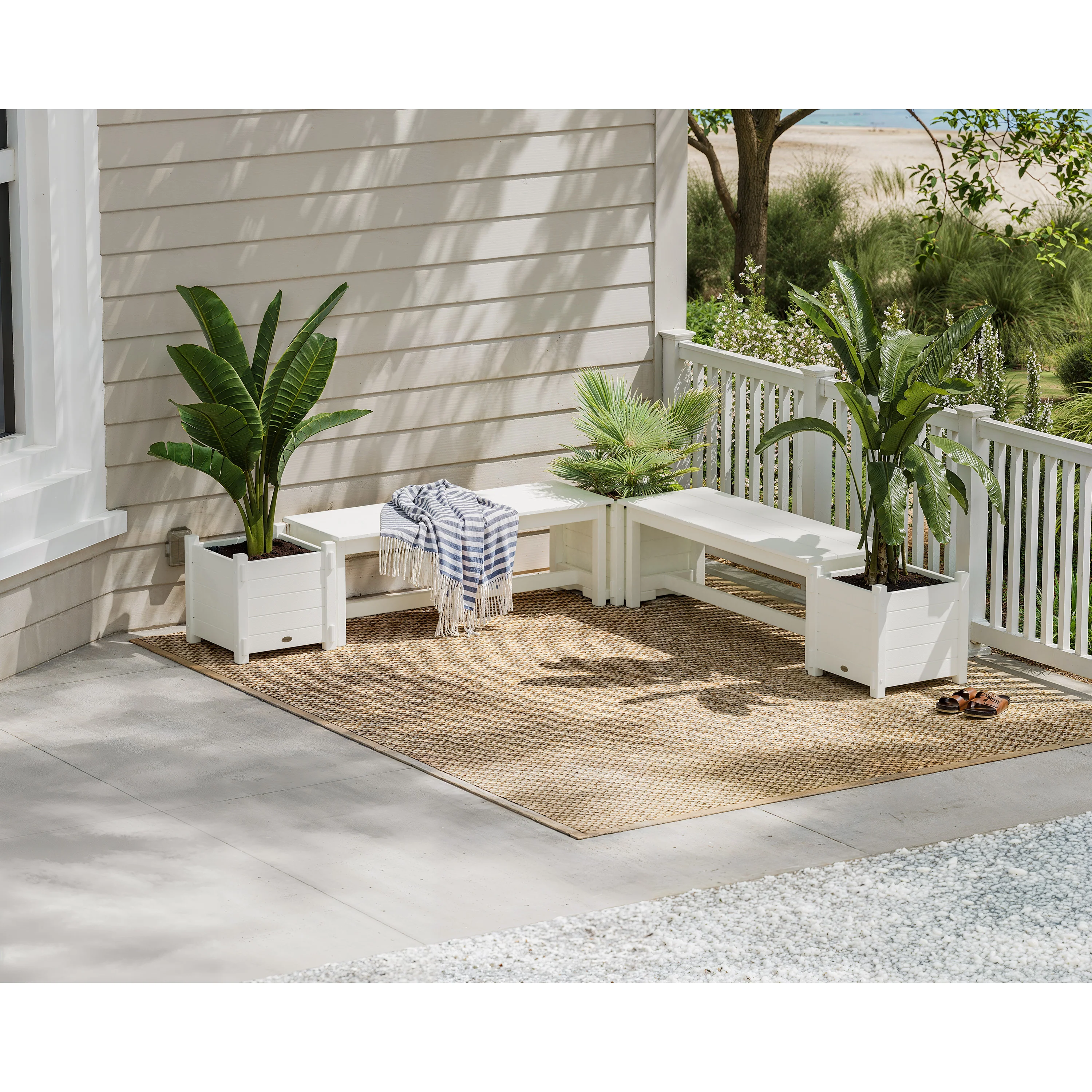48" Nautical L- Shaped Planter Bench Corner Set - Image 3