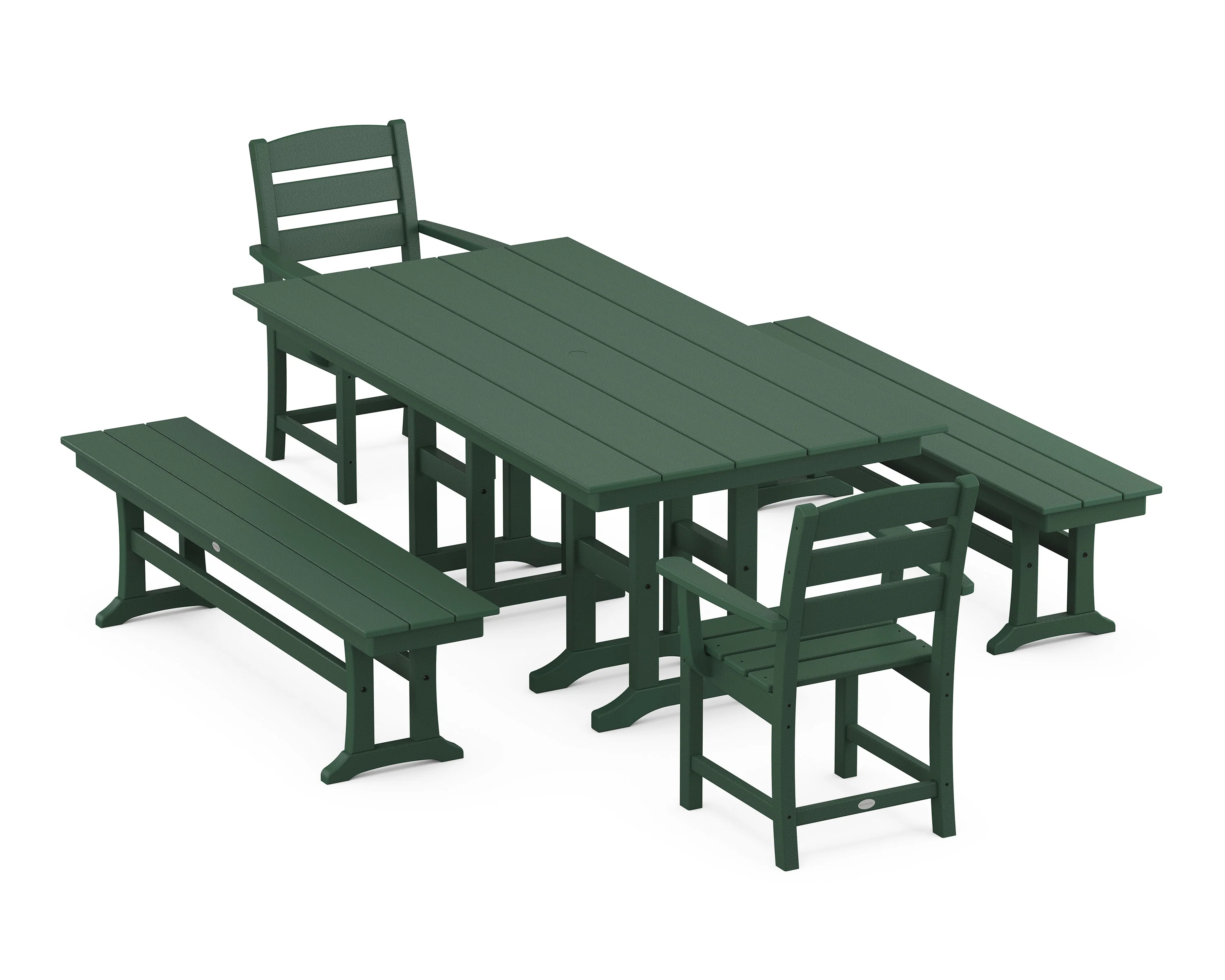 Lakeside 5-Piece Farmhouse Dining Set with Benches - Image 4