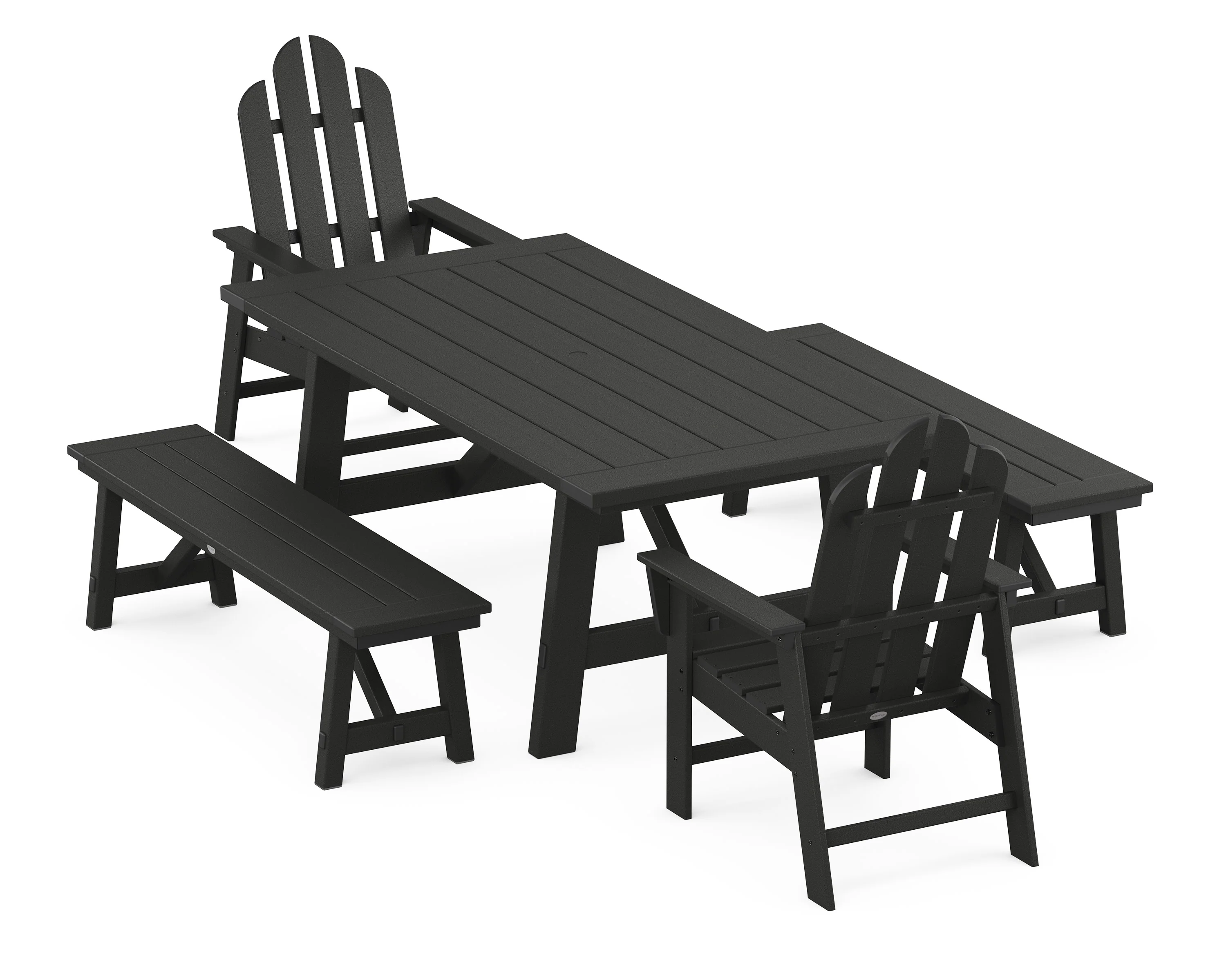 Long Island 5-Piece Rustic Farmhouse Dining Set With Benches - Image 4