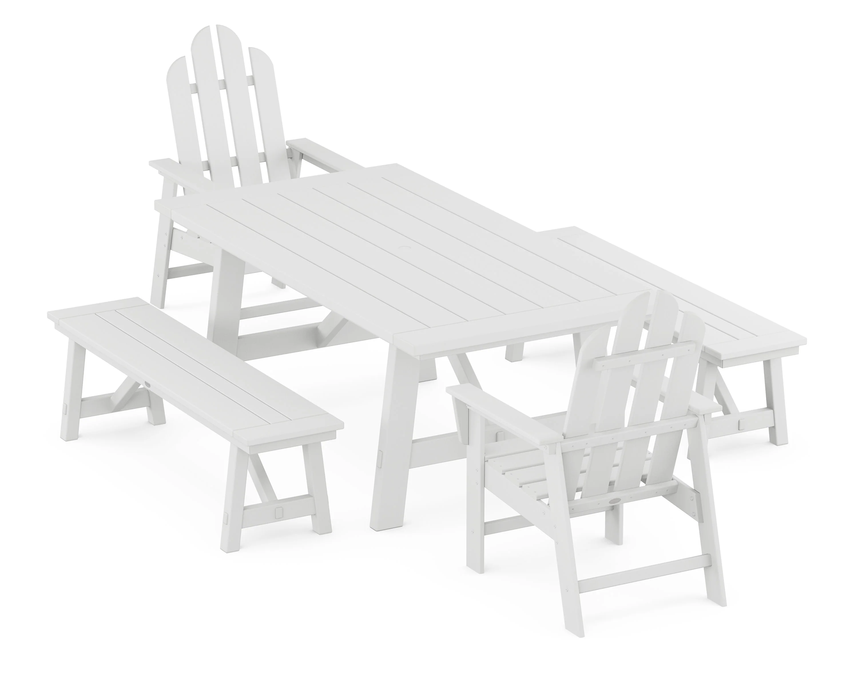 Long Island 5-Piece Rustic Farmhouse Dining Set With Benches - Image 5