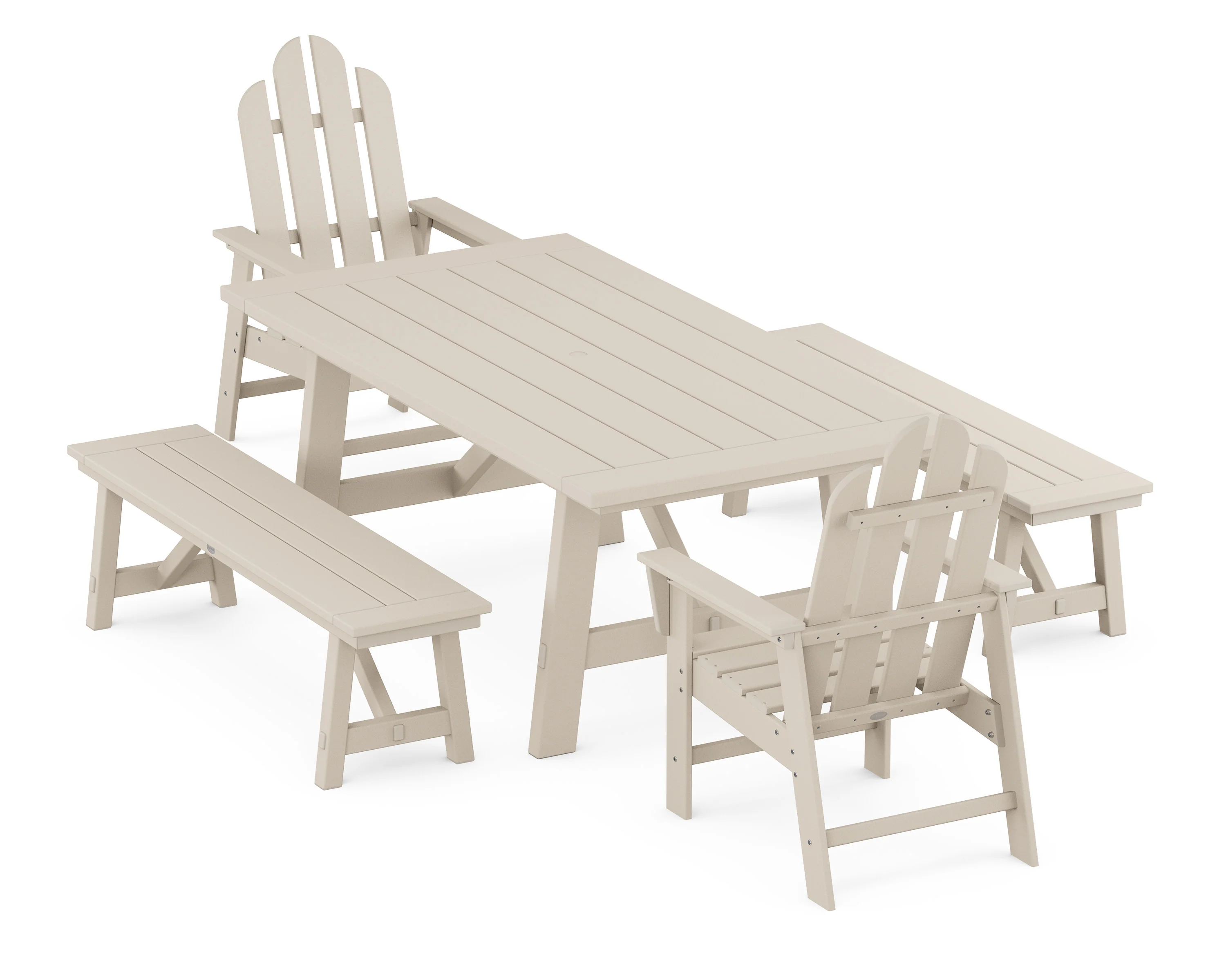 Long Island 5-Piece Rustic Farmhouse Dining Set With Benches - Image 7
