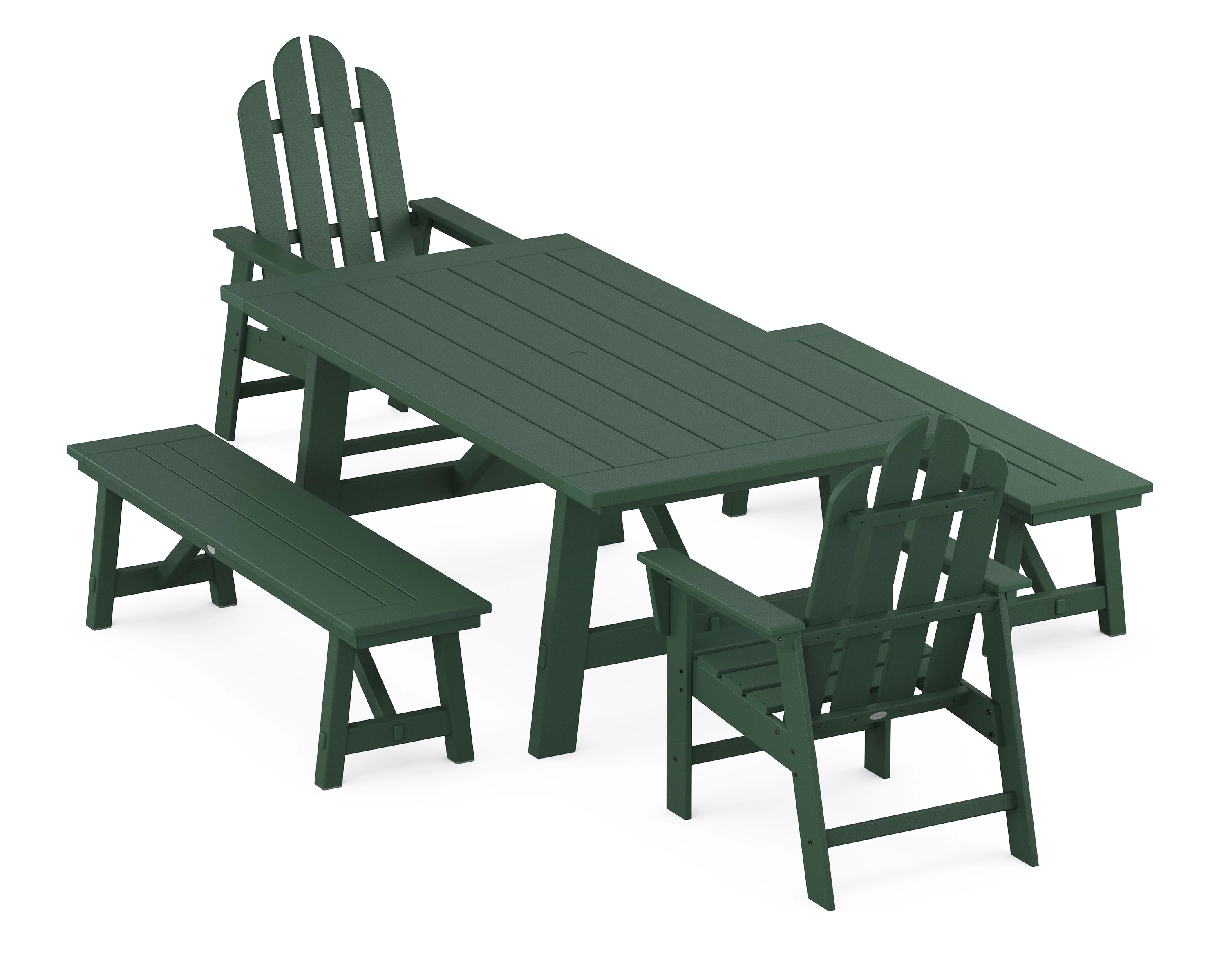 Long Island 5-Piece Rustic Farmhouse Dining Set With Benches - Image 9