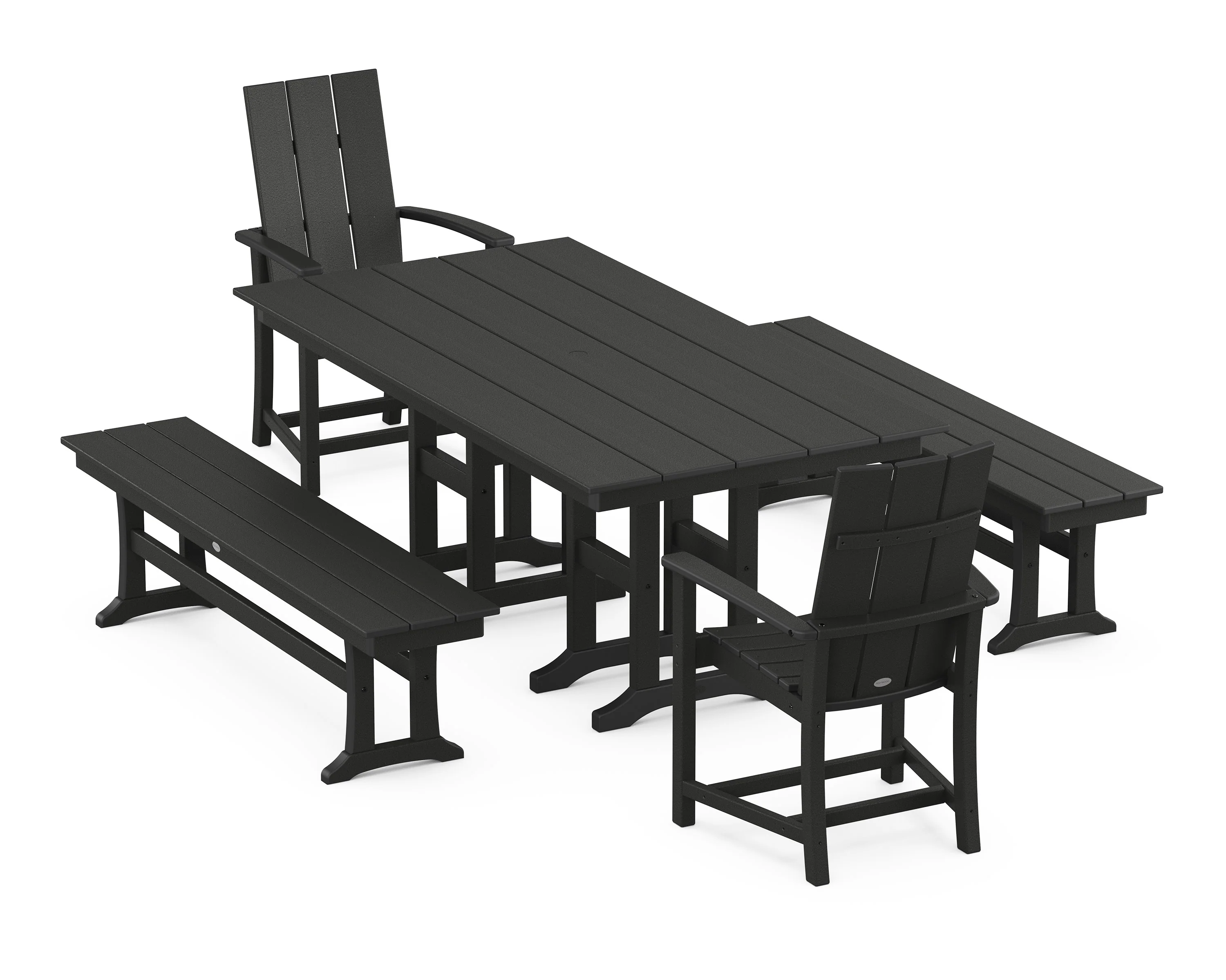 Modern Adirondack 5-Piece Farmhouse Dining Set with Benches - Image 5