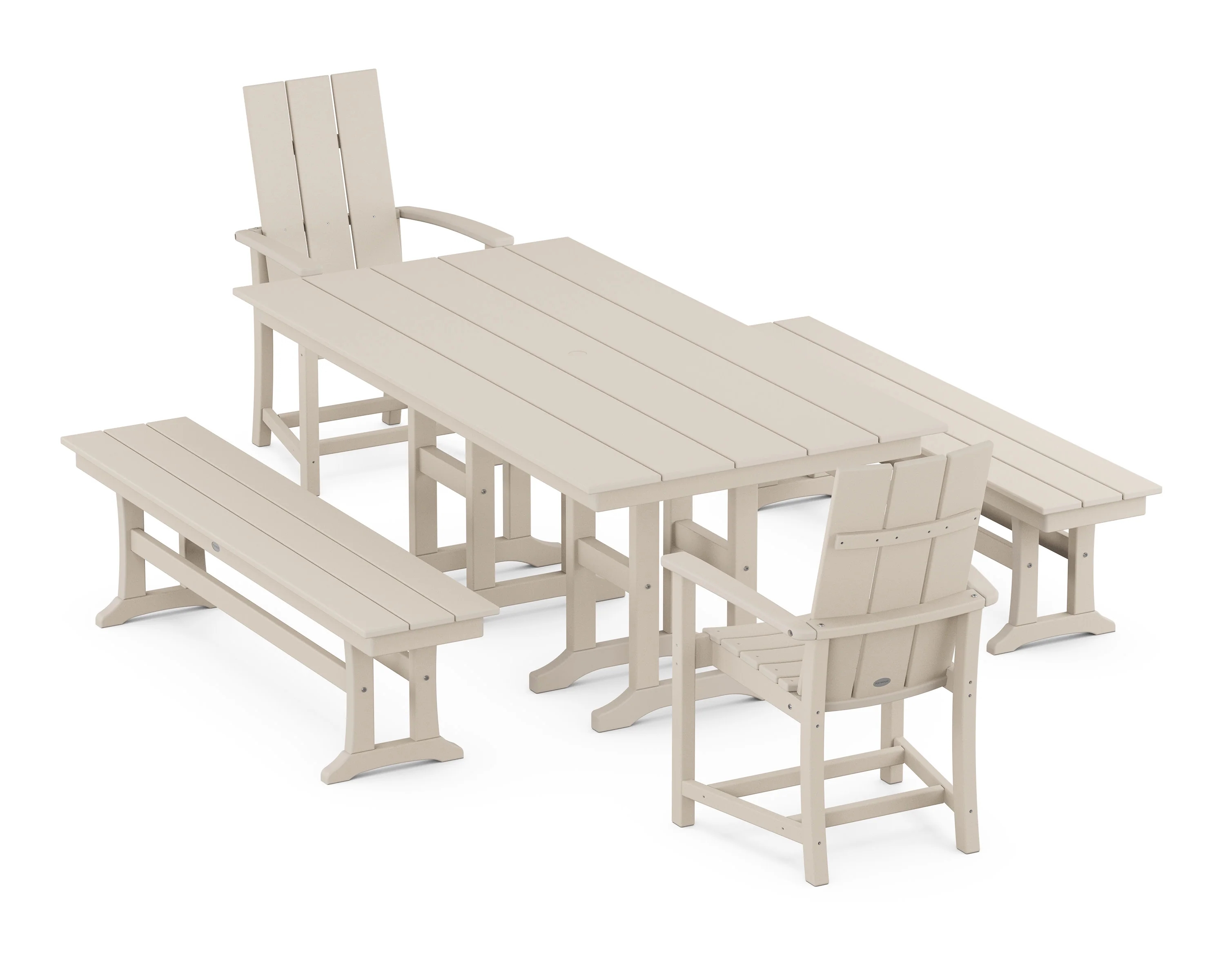 Modern Adirondack 5-Piece Farmhouse Dining Set with Benches - Image 8