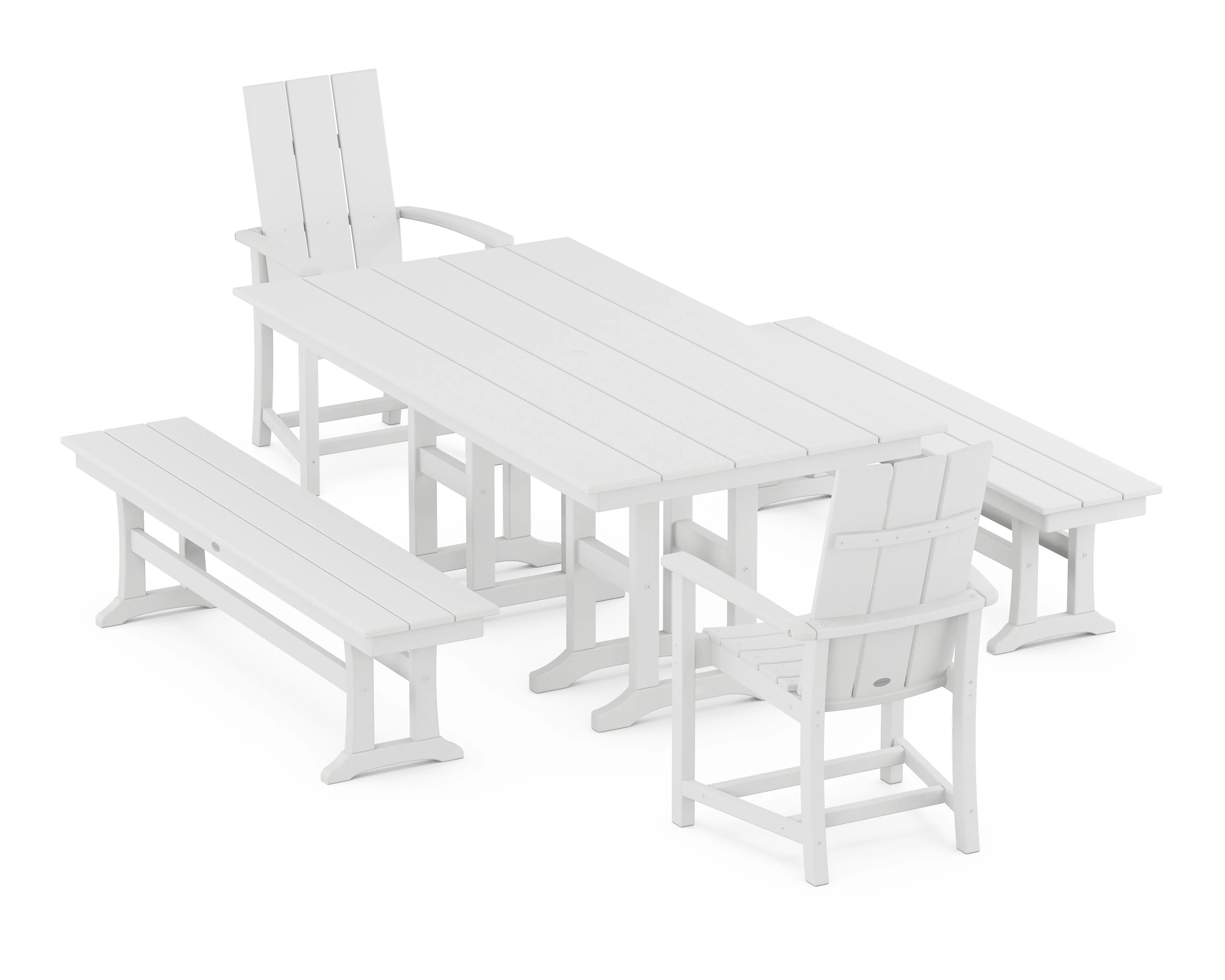 Modern Adirondack 5-Piece Farmhouse Dining Set with Benches - Image 9