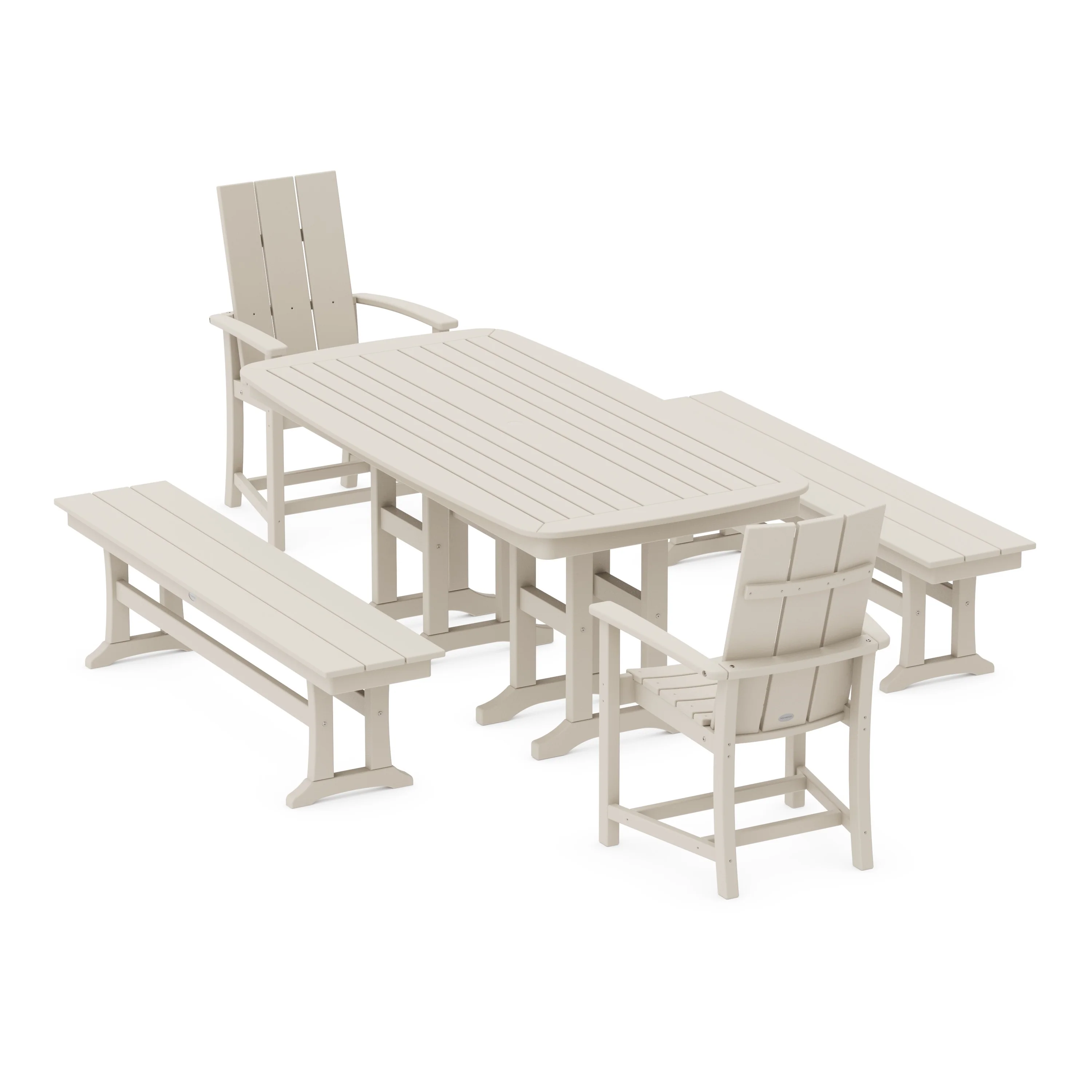 Modern Adirondack 5-Piece Farmhouse Dining Set with Benches - Image 6