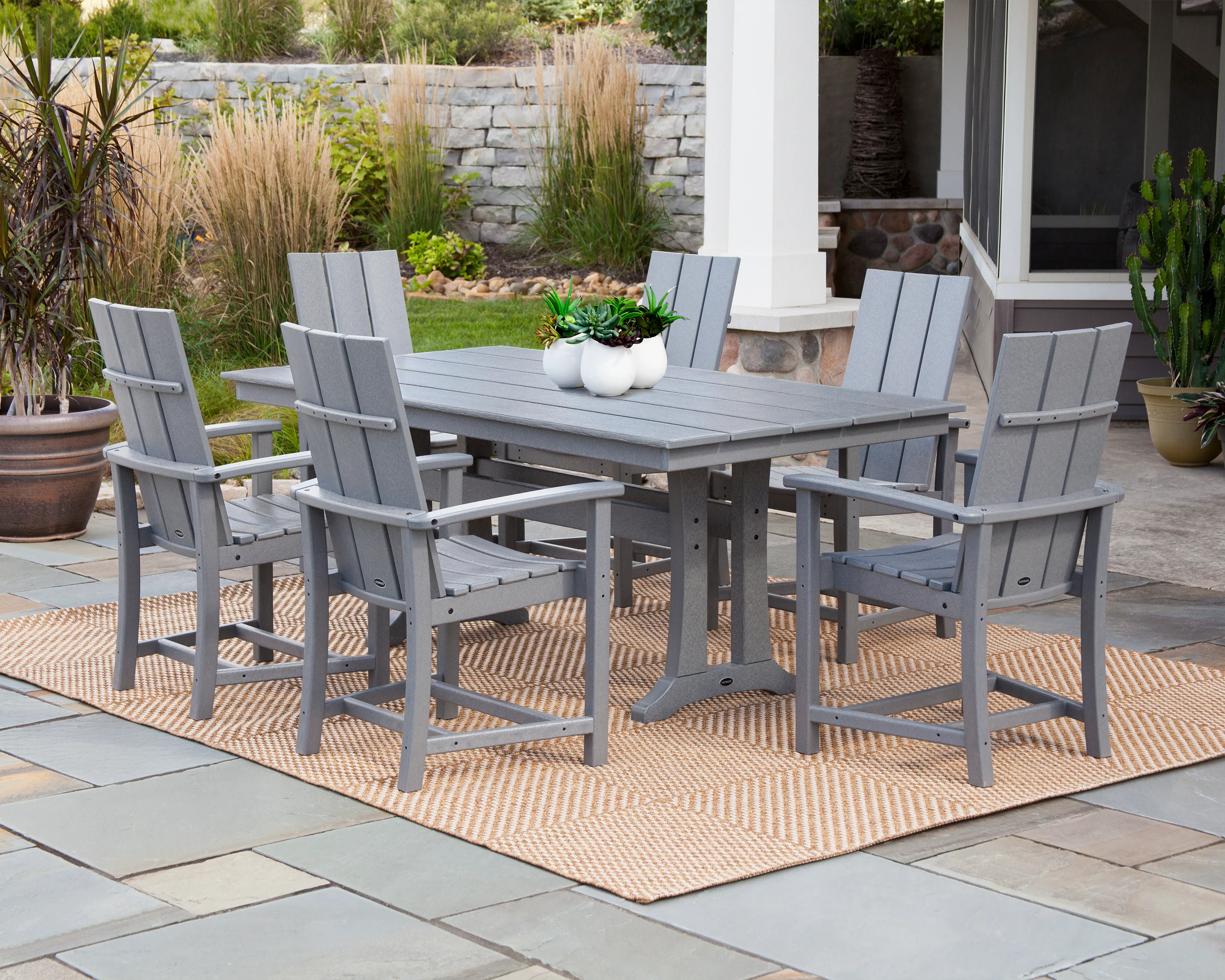 Modern Adirondack 7-Piece Farmhouse Dining Set with Trestle Legs - Image 3