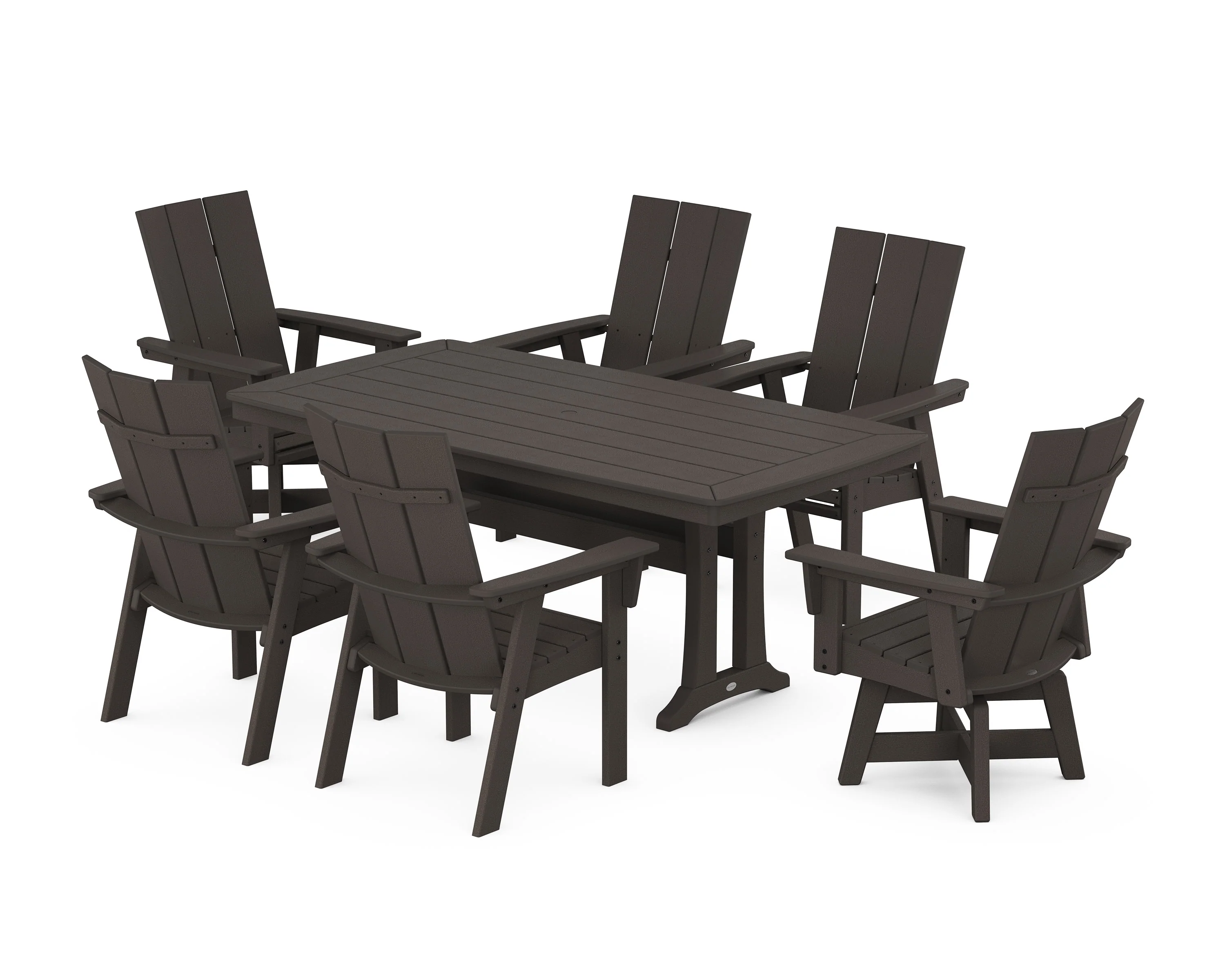 Modern Adirondack Swivel Chair 7-Piece Dining Set with Trestle Legs - Image 11