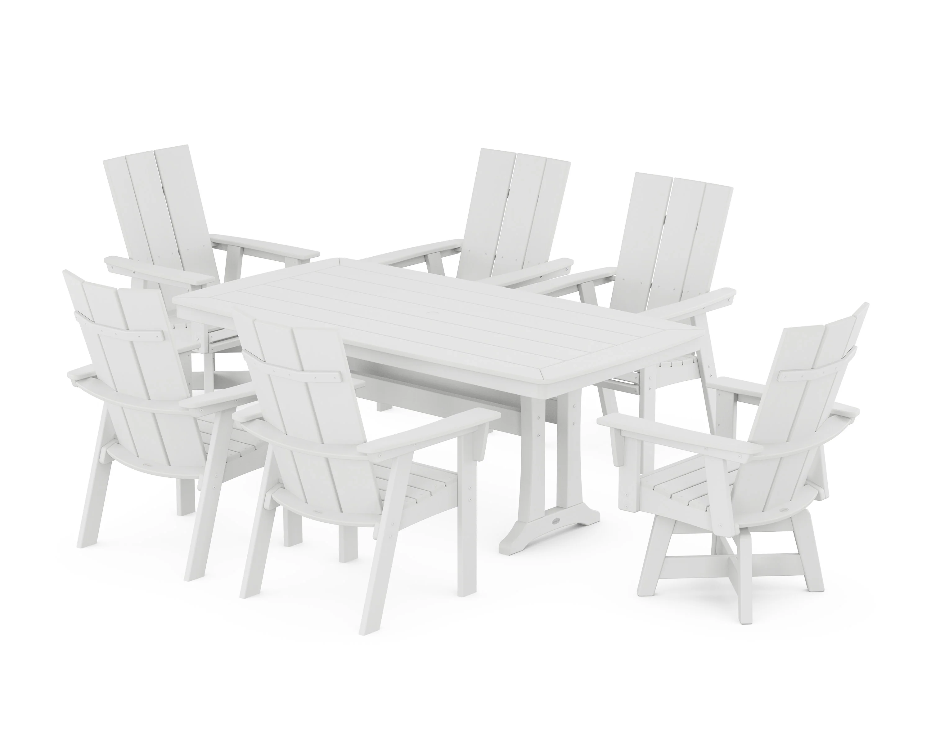 Modern Adirondack Swivel Chair 7-Piece Dining Set with Trestle Legs - Image 12