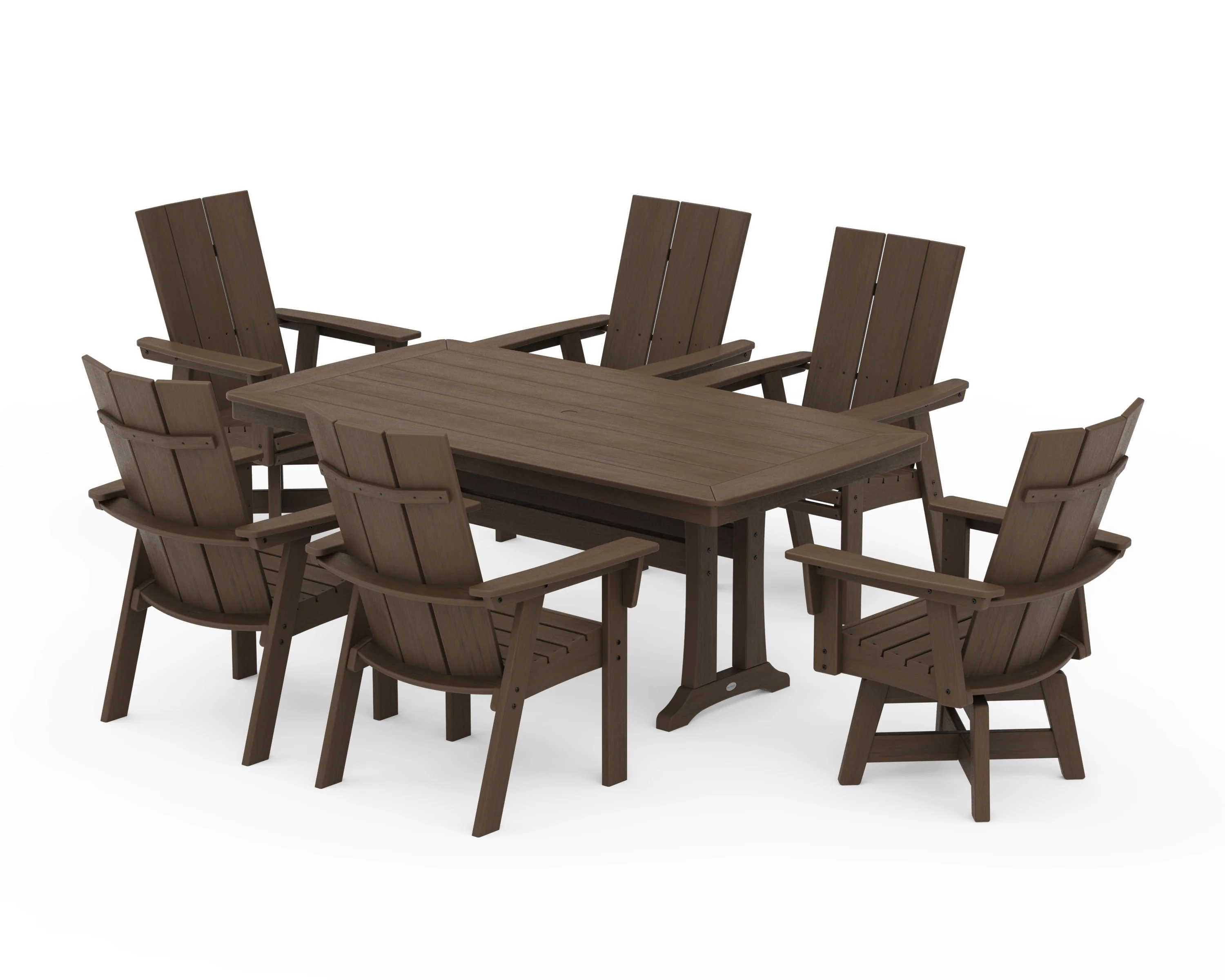 Modern Adirondack Swivel Chair 7-Piece Dining Set with Trestle Legs - Image 14
