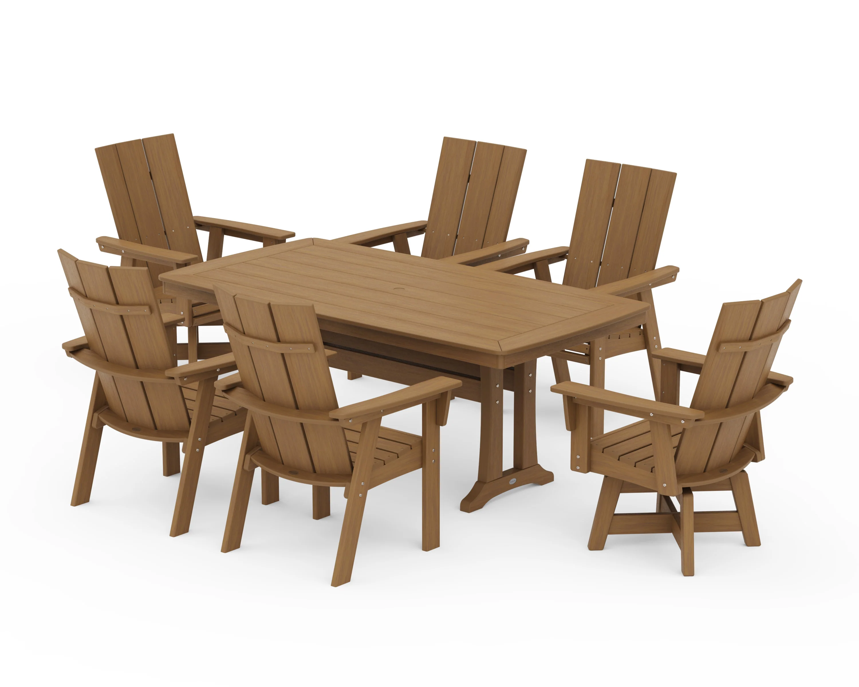 Modern Adirondack Swivel Chair 7-Piece Dining Set with Trestle Legs - Image 15