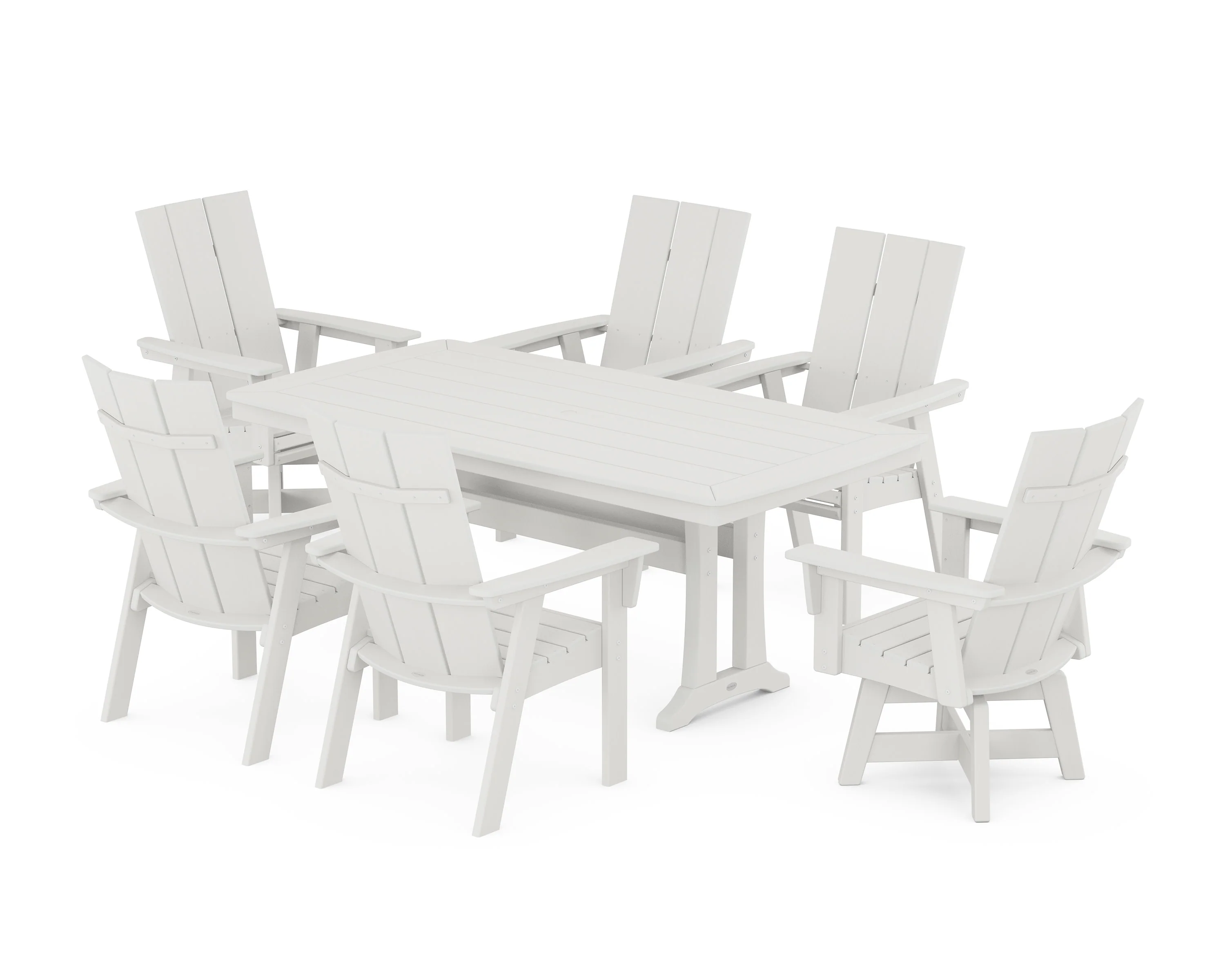 Modern Adirondack Swivel Chair 7-Piece Dining Set with Trestle Legs - Image 4