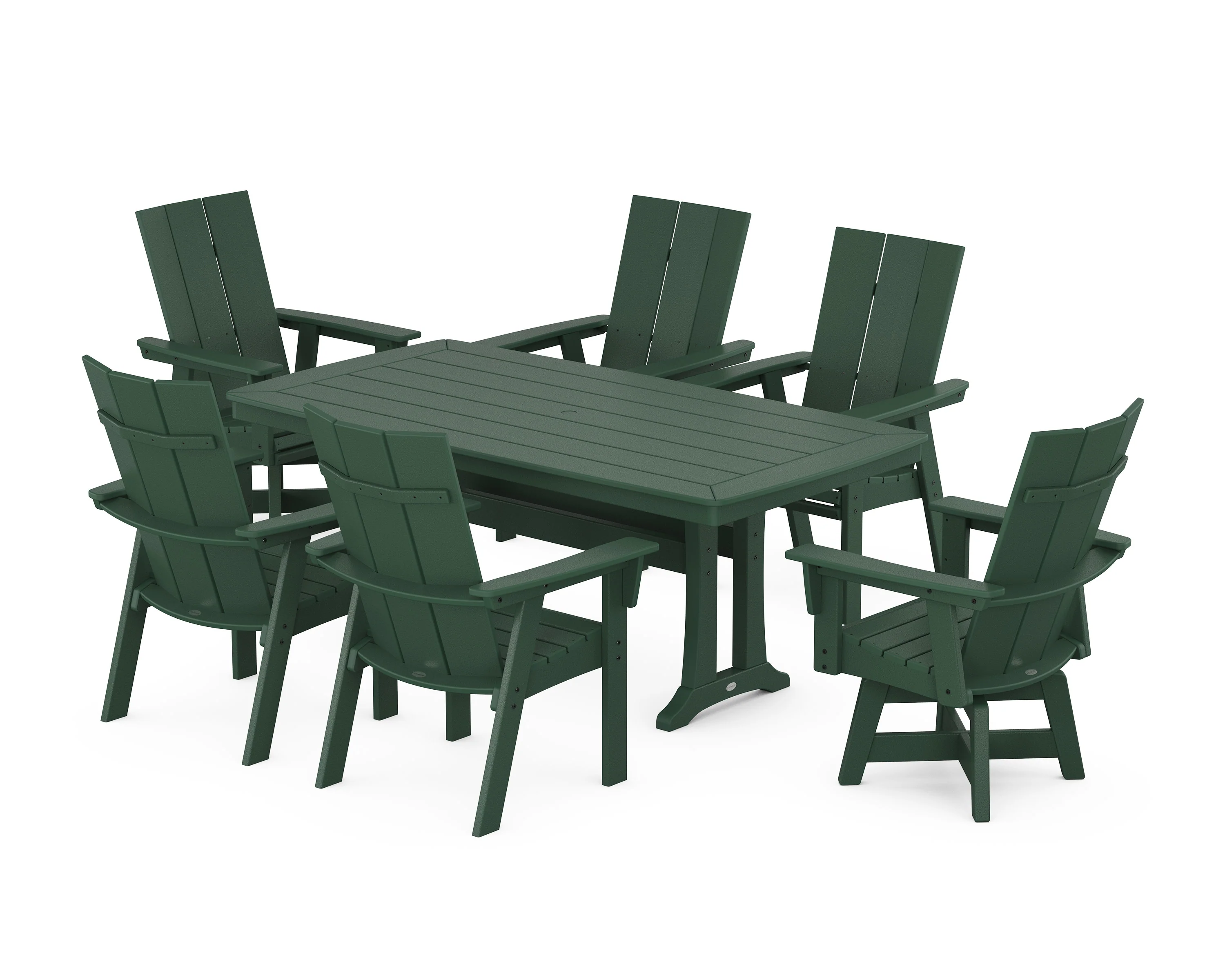 Modern Adirondack Swivel Chair 7-Piece Dining Set with Trestle Legs - Image 5