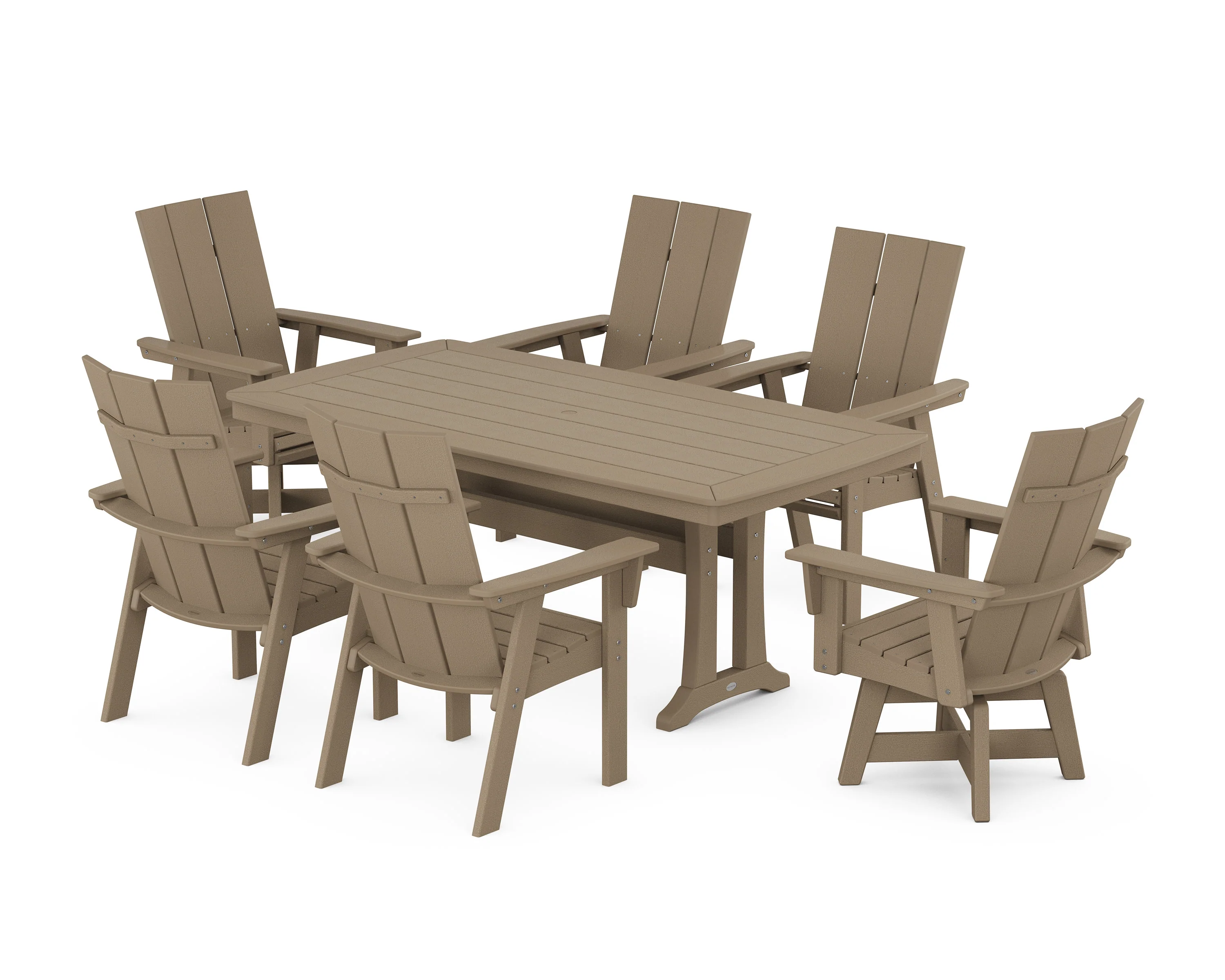 Modern Adirondack Swivel Chair 7-Piece Dining Set with Trestle Legs - Image 7