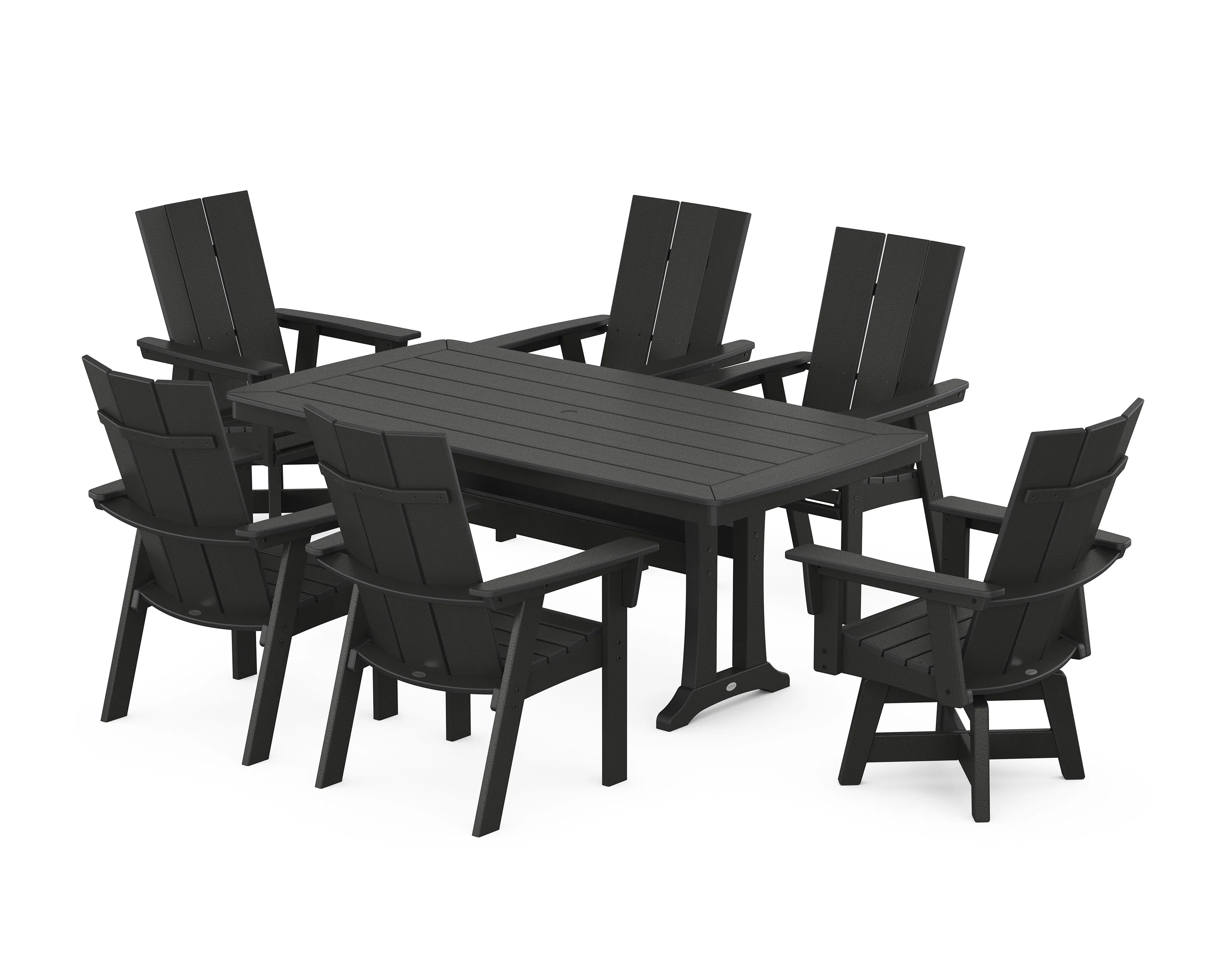 Modern Adirondack Swivel Chair 7-Piece Dining Set with Trestle Legs - Image 8