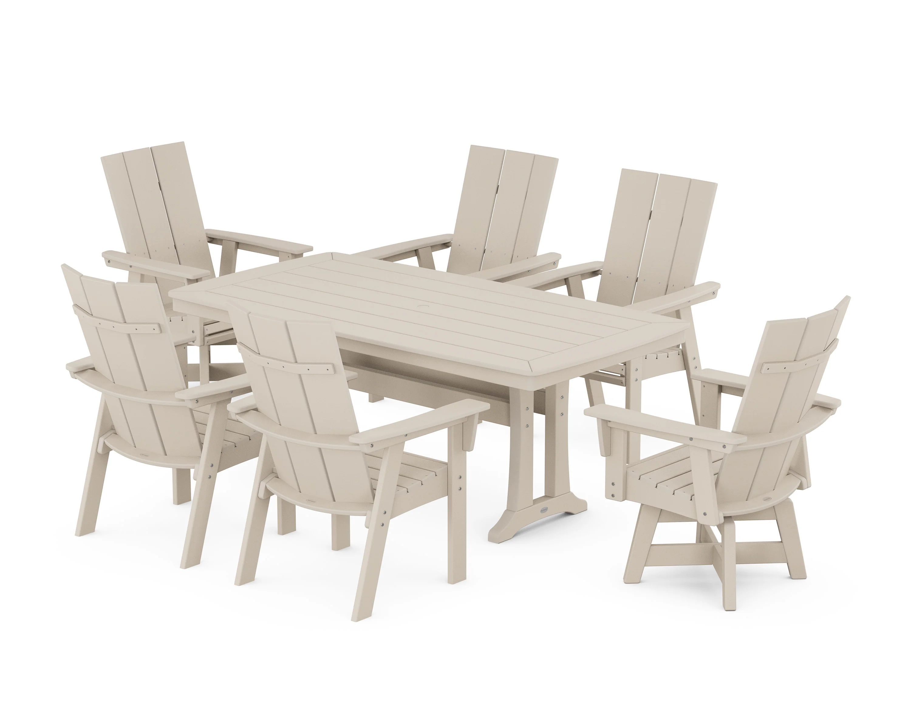 Modern Adirondack Swivel Chair 7-Piece Dining Set with Trestle Legs - Image 9