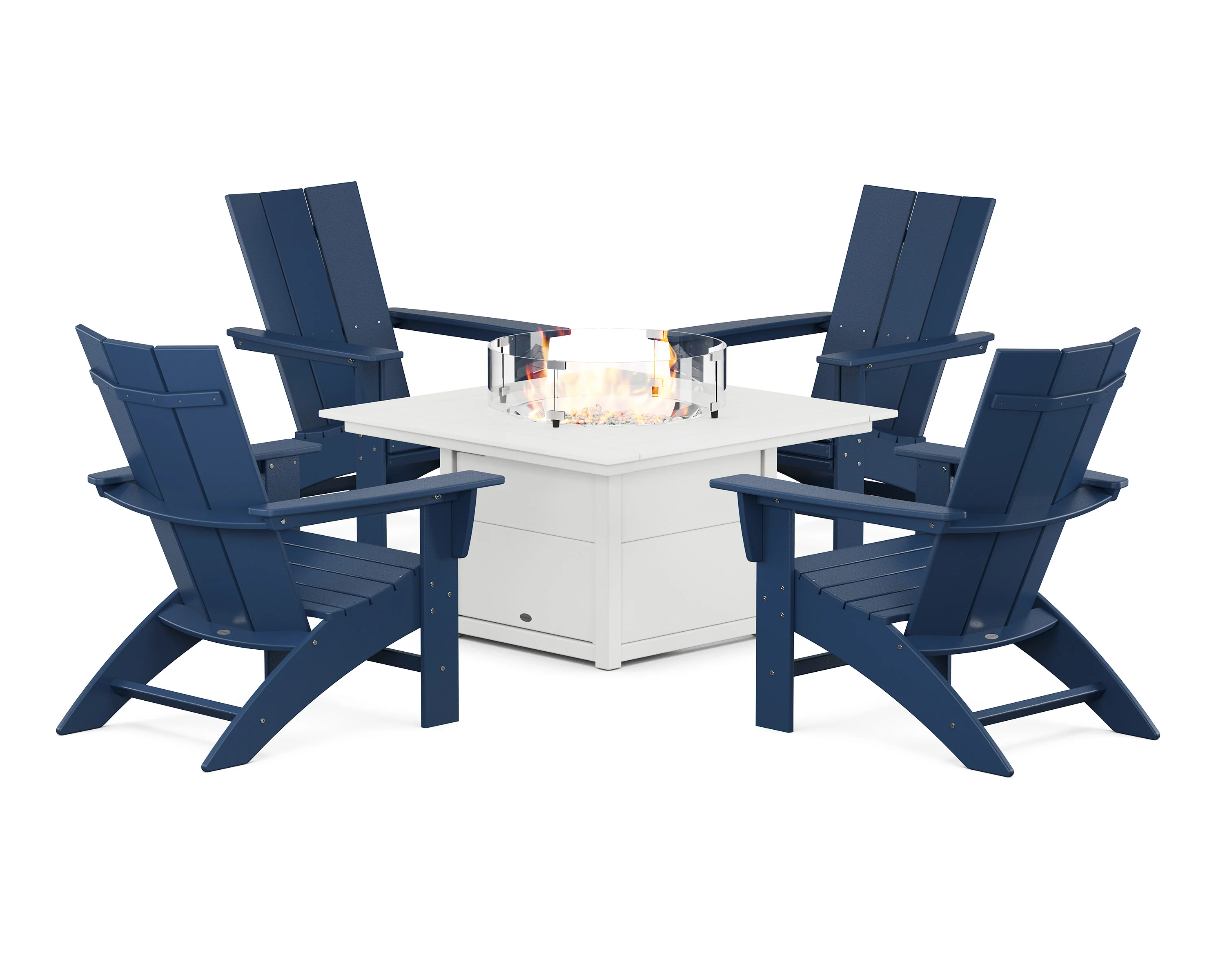 Modern Curveback Adirondack 5-Piece Conversation Set with Fire Pit Table - Image 10
