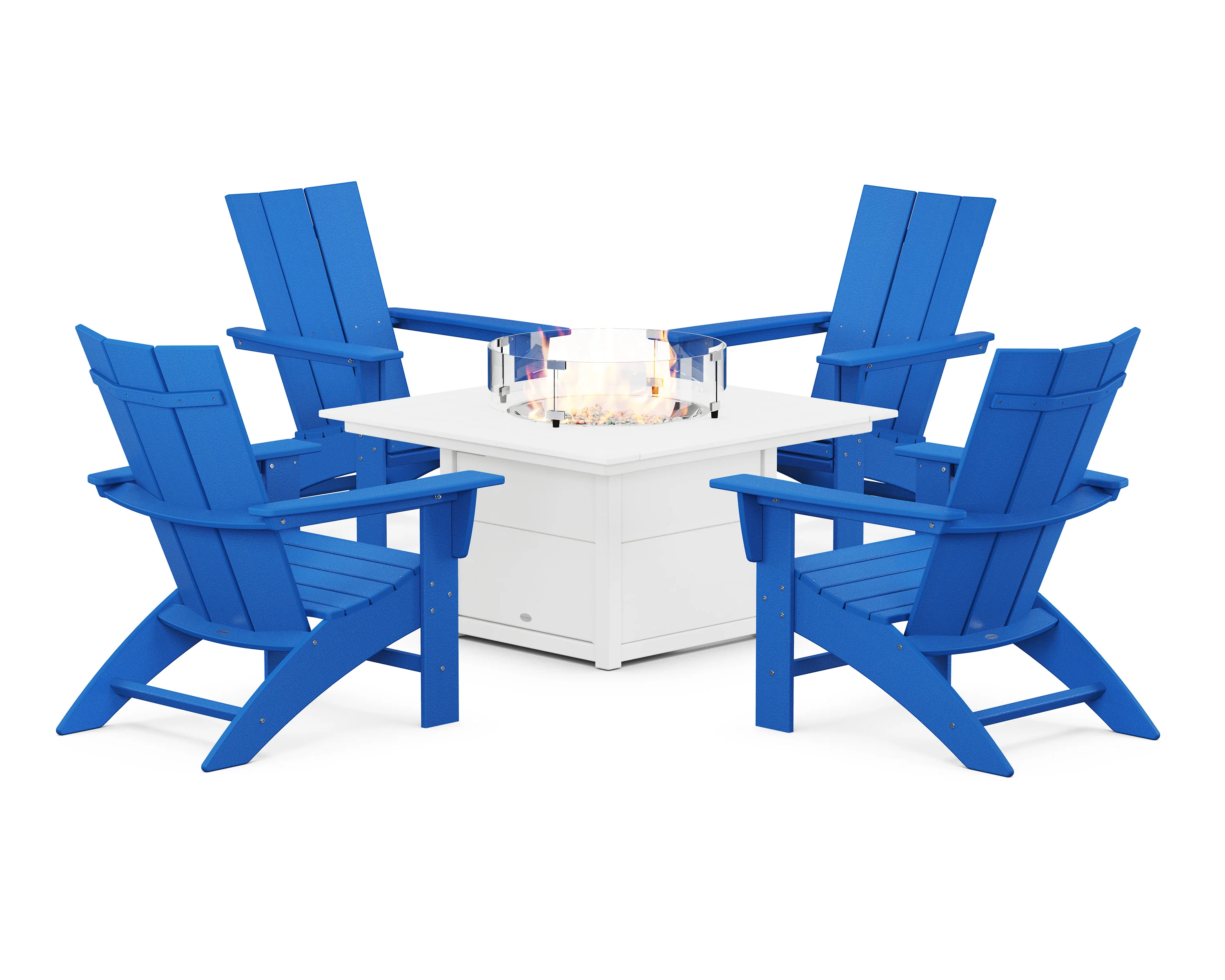 Modern Curveback Adirondack 5-Piece Conversation Set with Fire Pit Table - Image 11