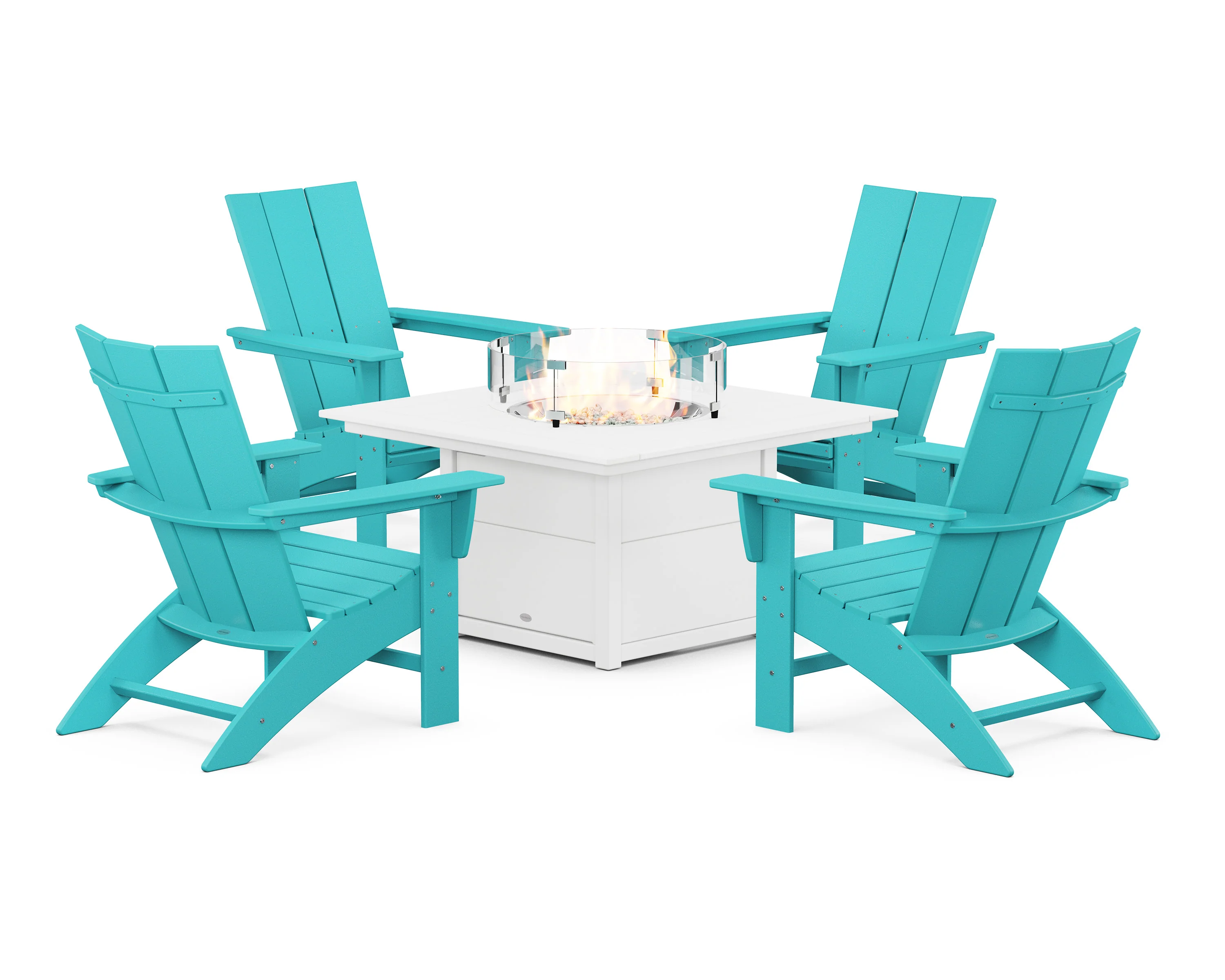 Modern Curveback Adirondack 5-Piece Conversation Set with Fire Pit Table - Image 12
