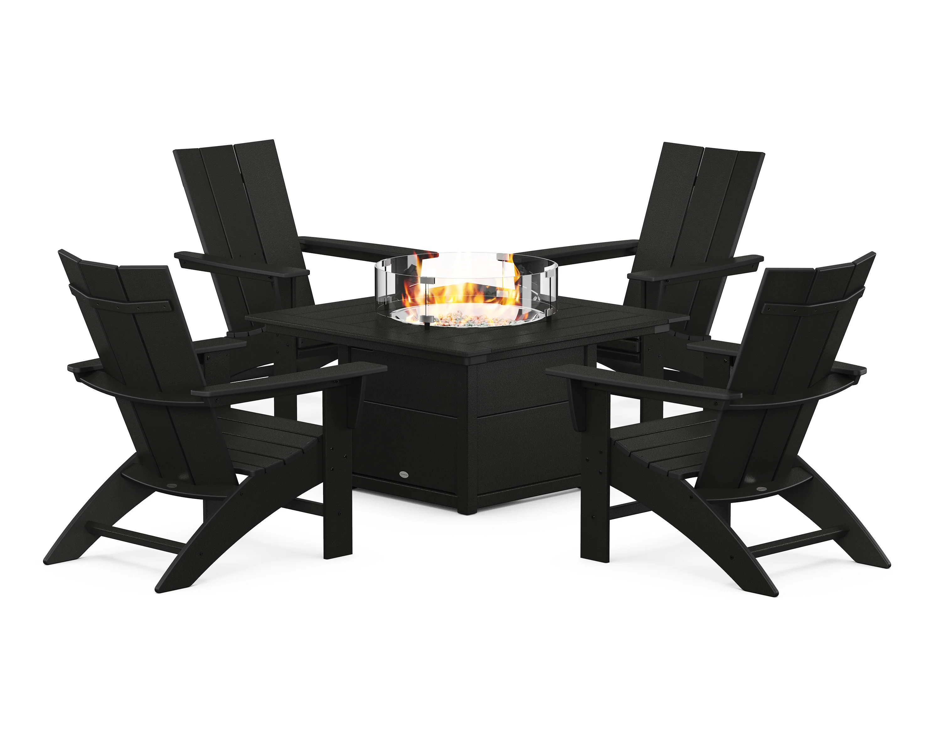 Modern Curveback Adirondack 5-Piece Conversation Set with Fire Pit Table - Image 13