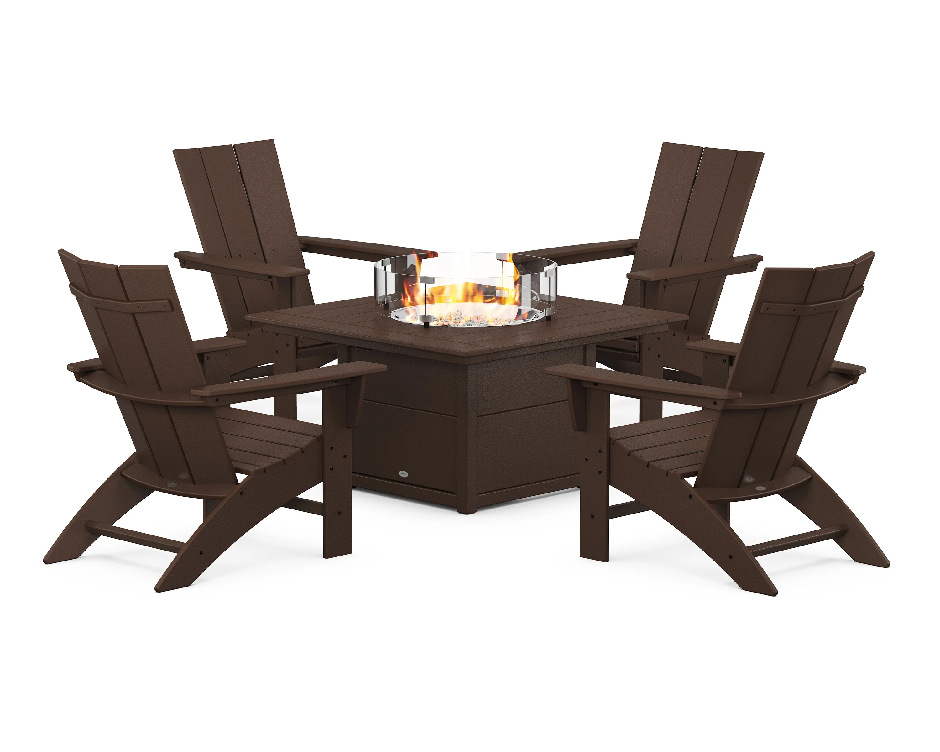 Modern Curveback Adirondack 5-Piece Conversation Set with Fire Pit Table - Image 14