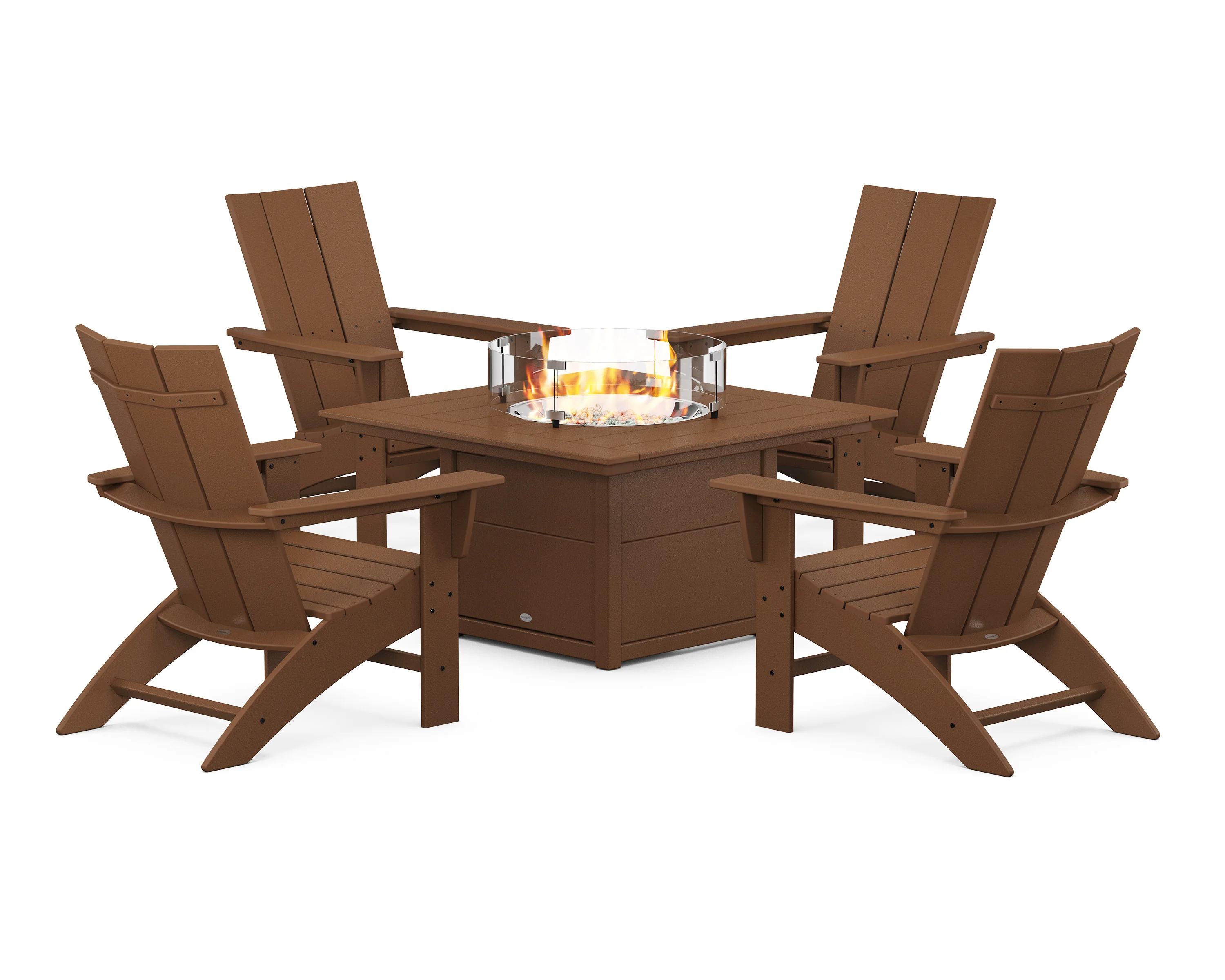 Modern Curveback Adirondack 5-Piece Conversation Set with Fire Pit Table - Image 15