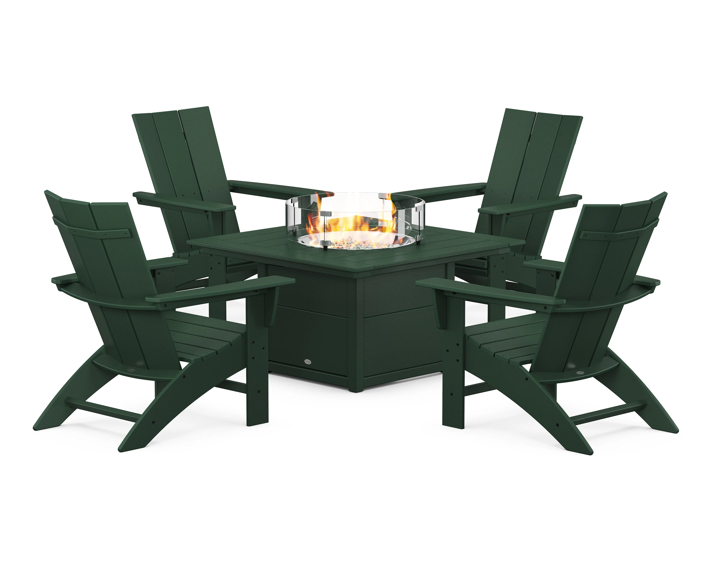 Modern Curveback Adirondack 5-Piece Conversation Set with Fire Pit Table - Image 16