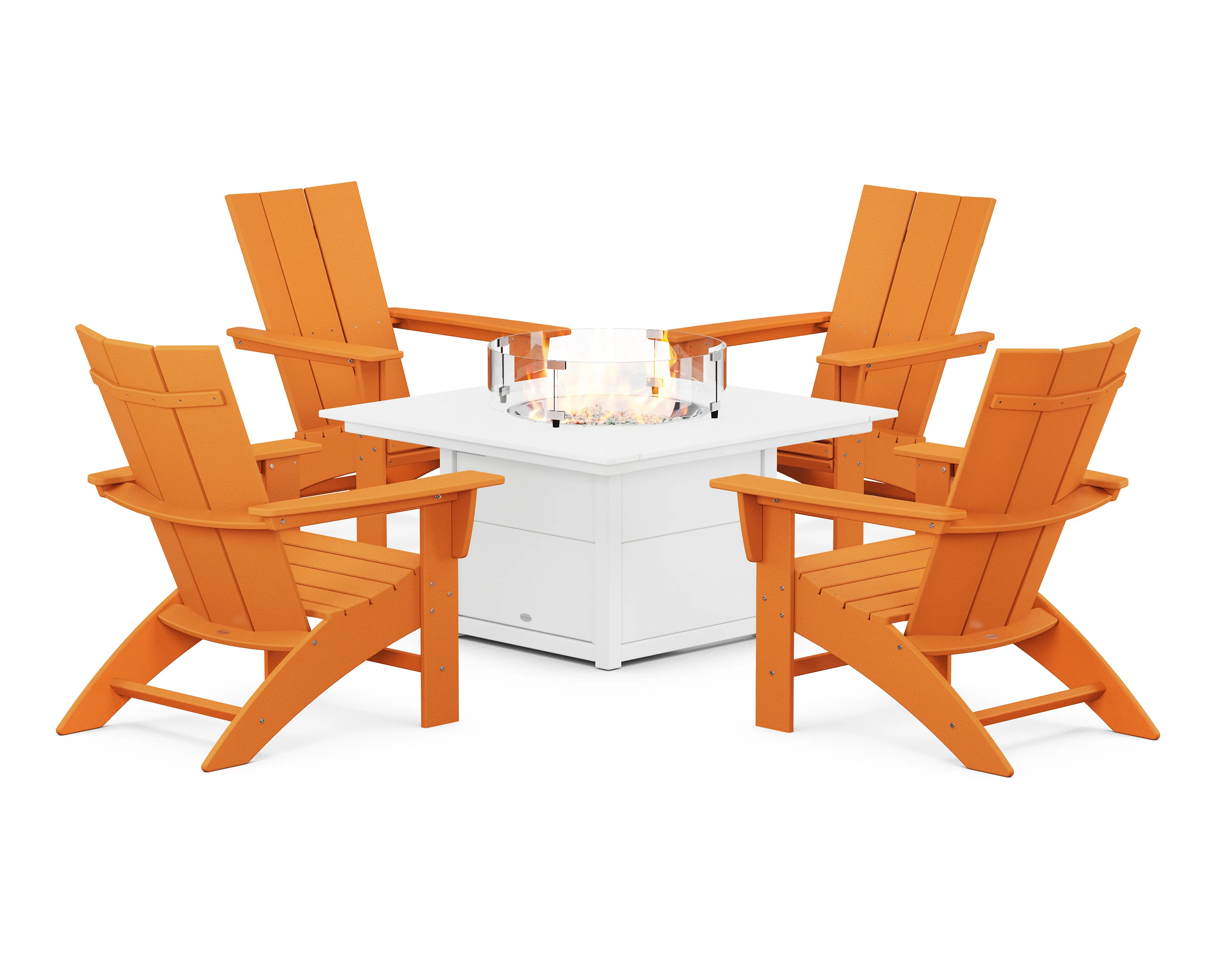 Modern Curveback Adirondack 5-Piece Conversation Set with Fire Pit Table - Image 17
