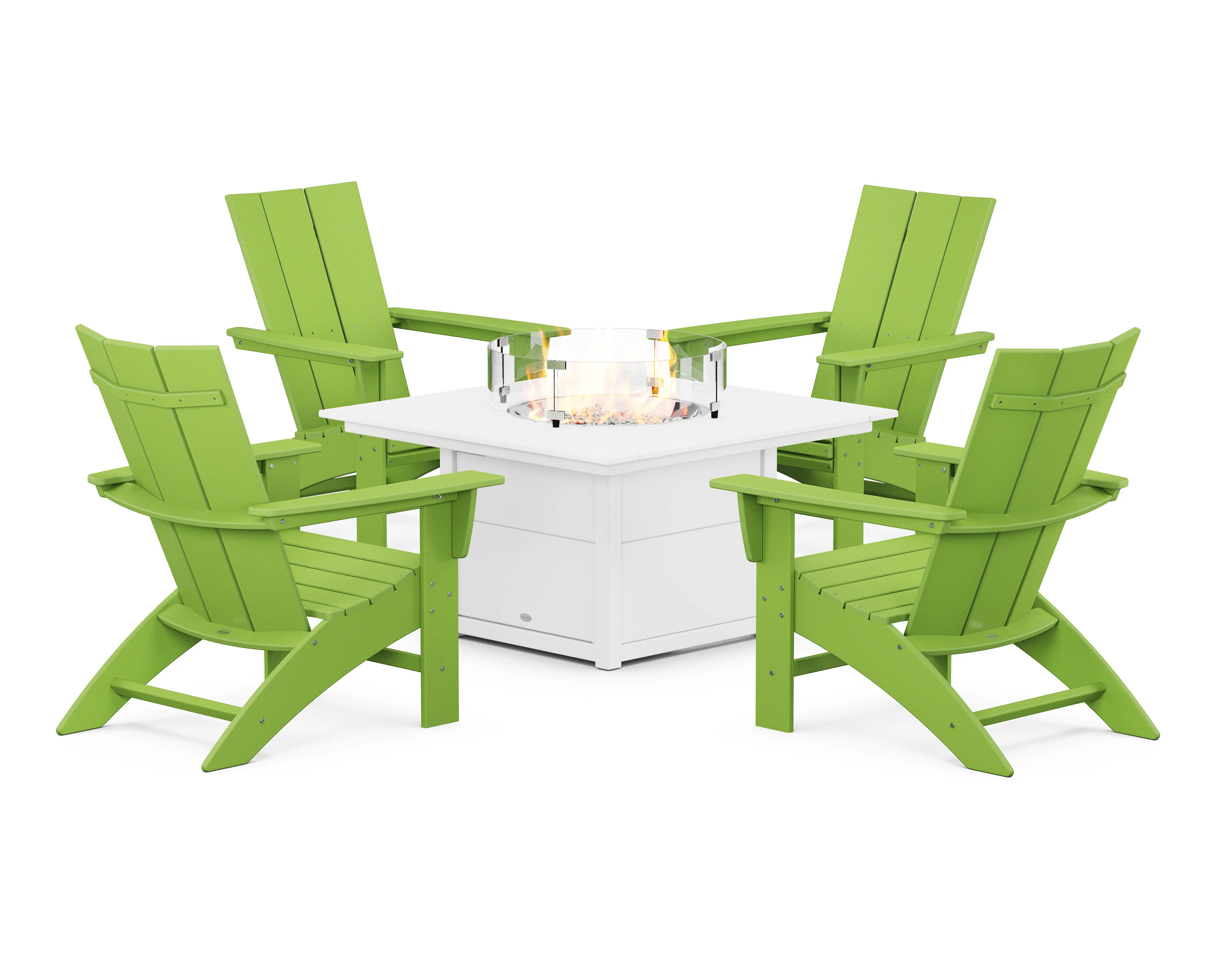 Modern Curveback Adirondack 5-Piece Conversation Set with Fire Pit Table - Image 18
