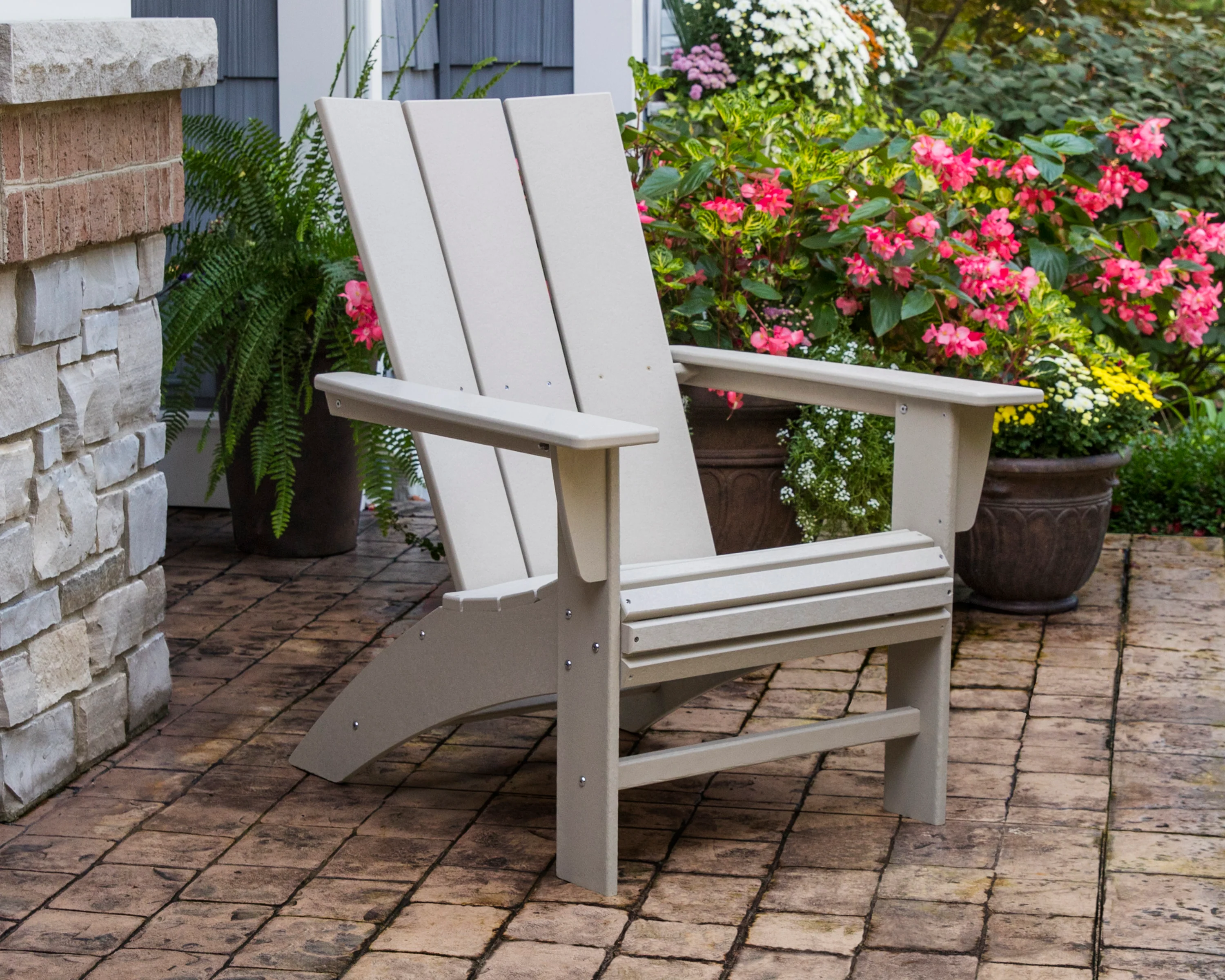 Modern Curveback Adirondack 5-Piece Conversation Set with Fire Pit Table - Image 5