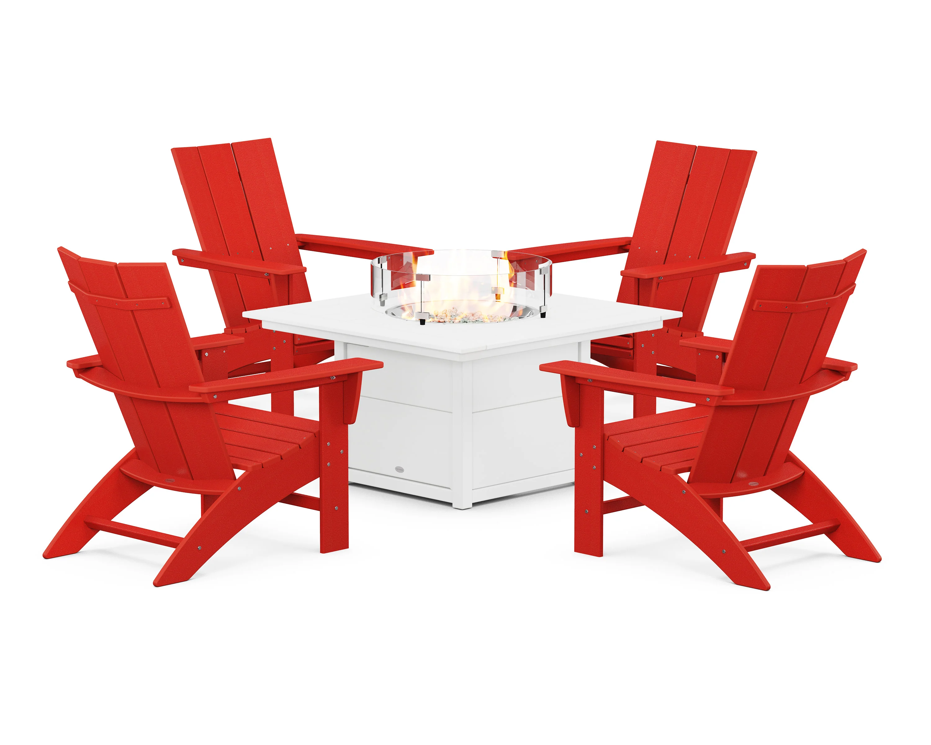 Modern Curveback Adirondack 5-Piece Conversation Set with Fire Pit Table - Image 6