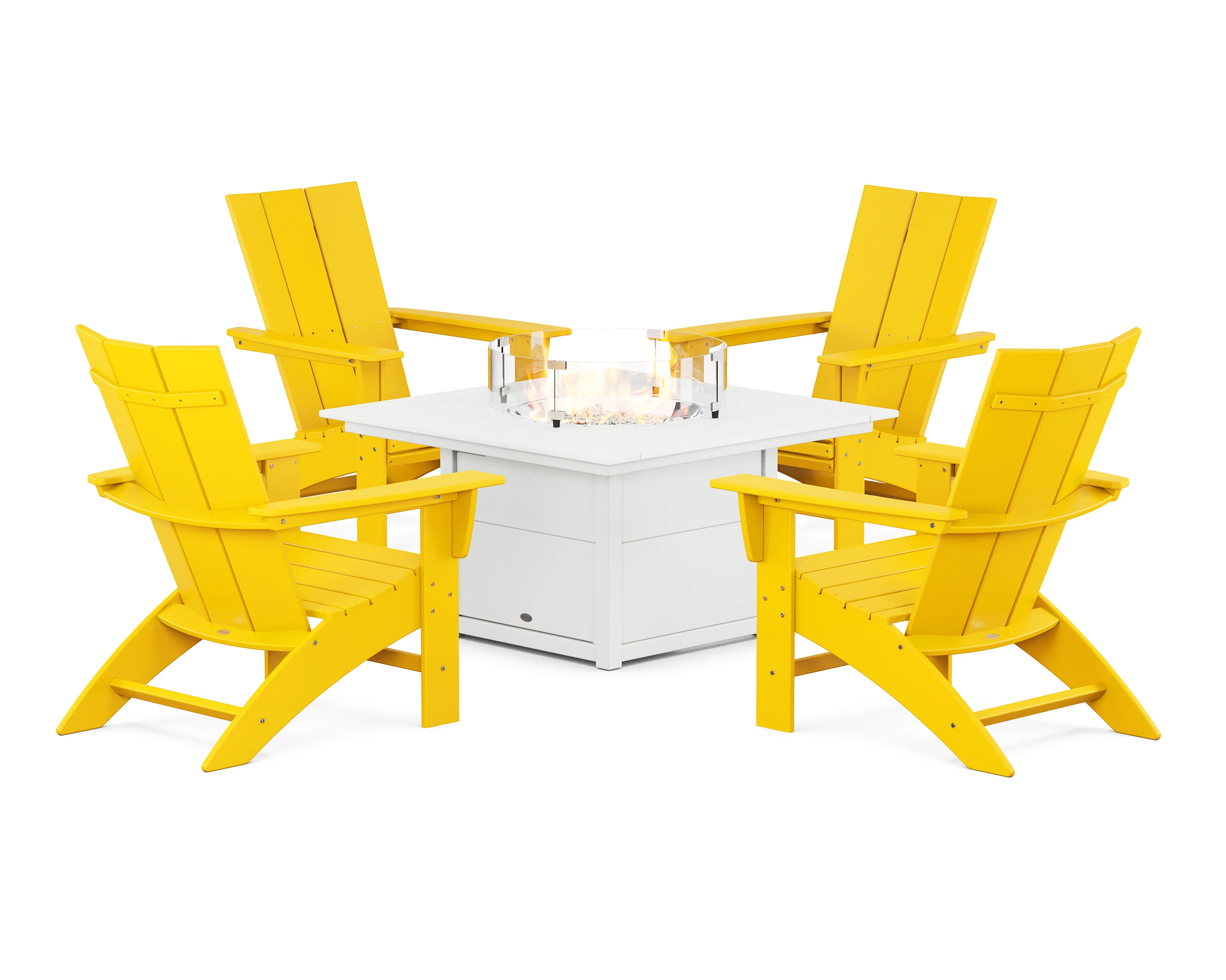 Modern Curveback Adirondack 5-Piece Conversation Set with Fire Pit Table - Image 7