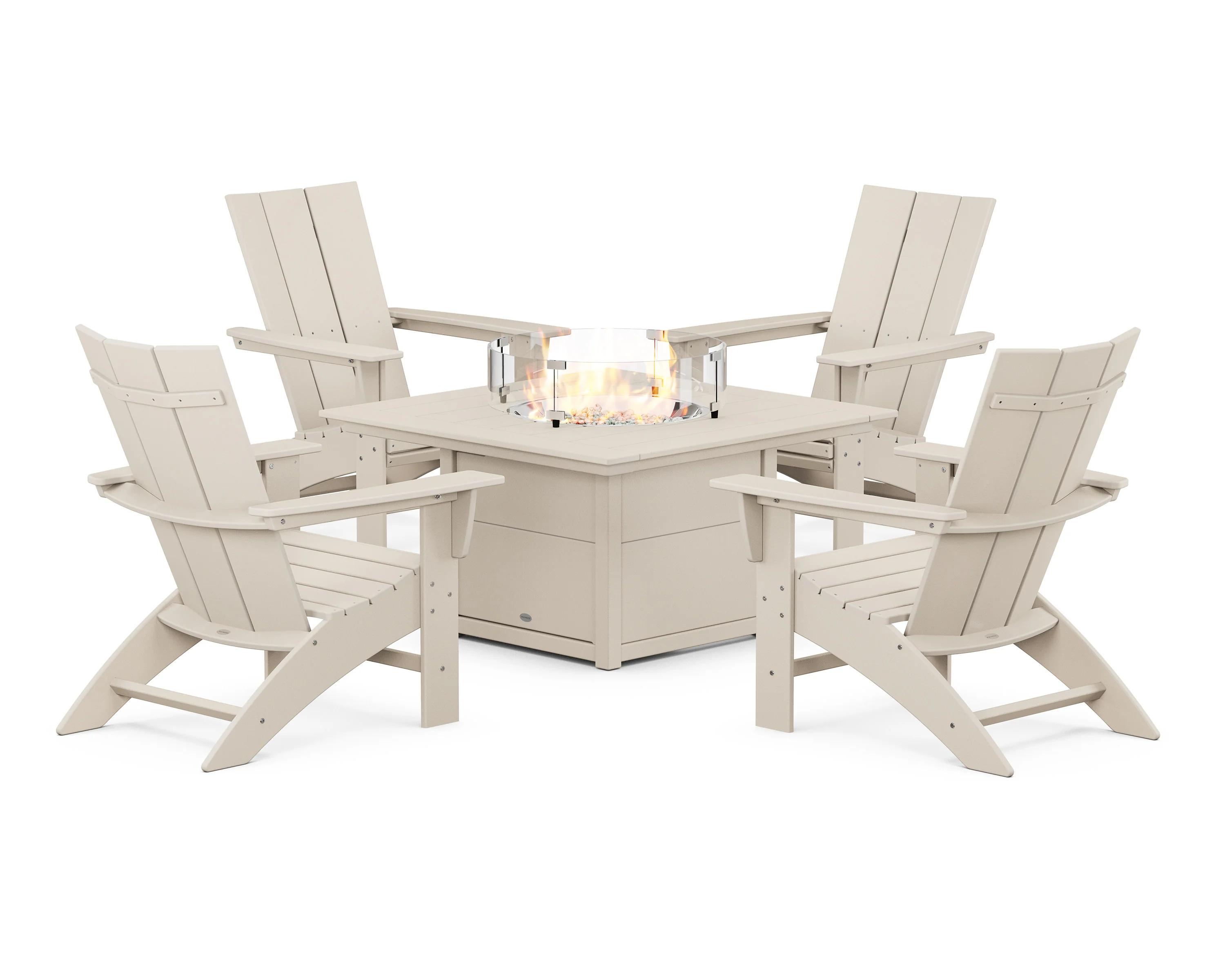 Modern Curveback Adirondack 5-Piece Conversation Set with Fire Pit Table - Image 8