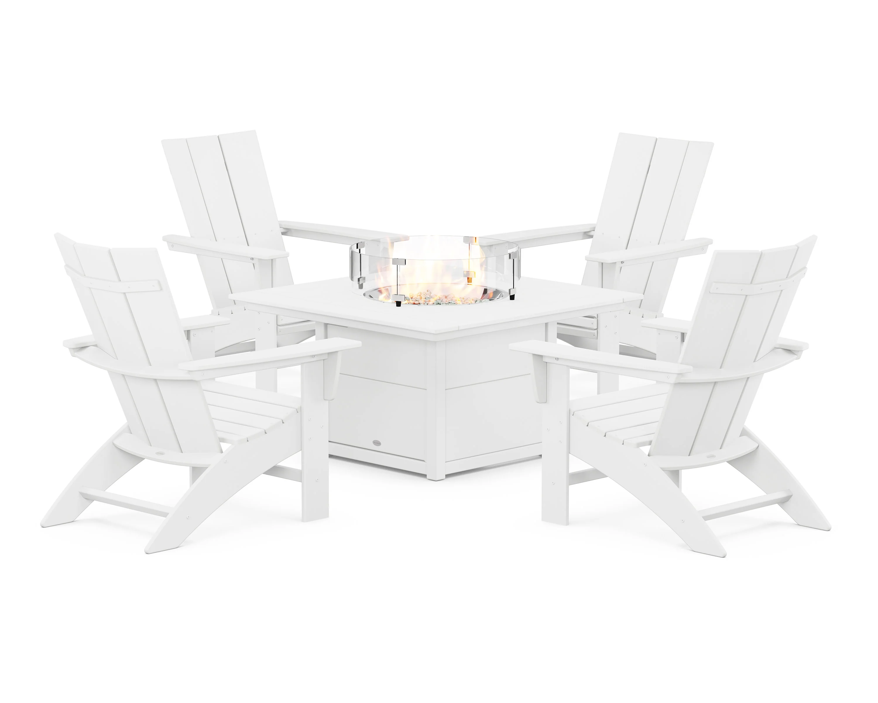 Modern Curveback Adirondack 5-Piece Conversation Set with Fire Pit Table - Image 9