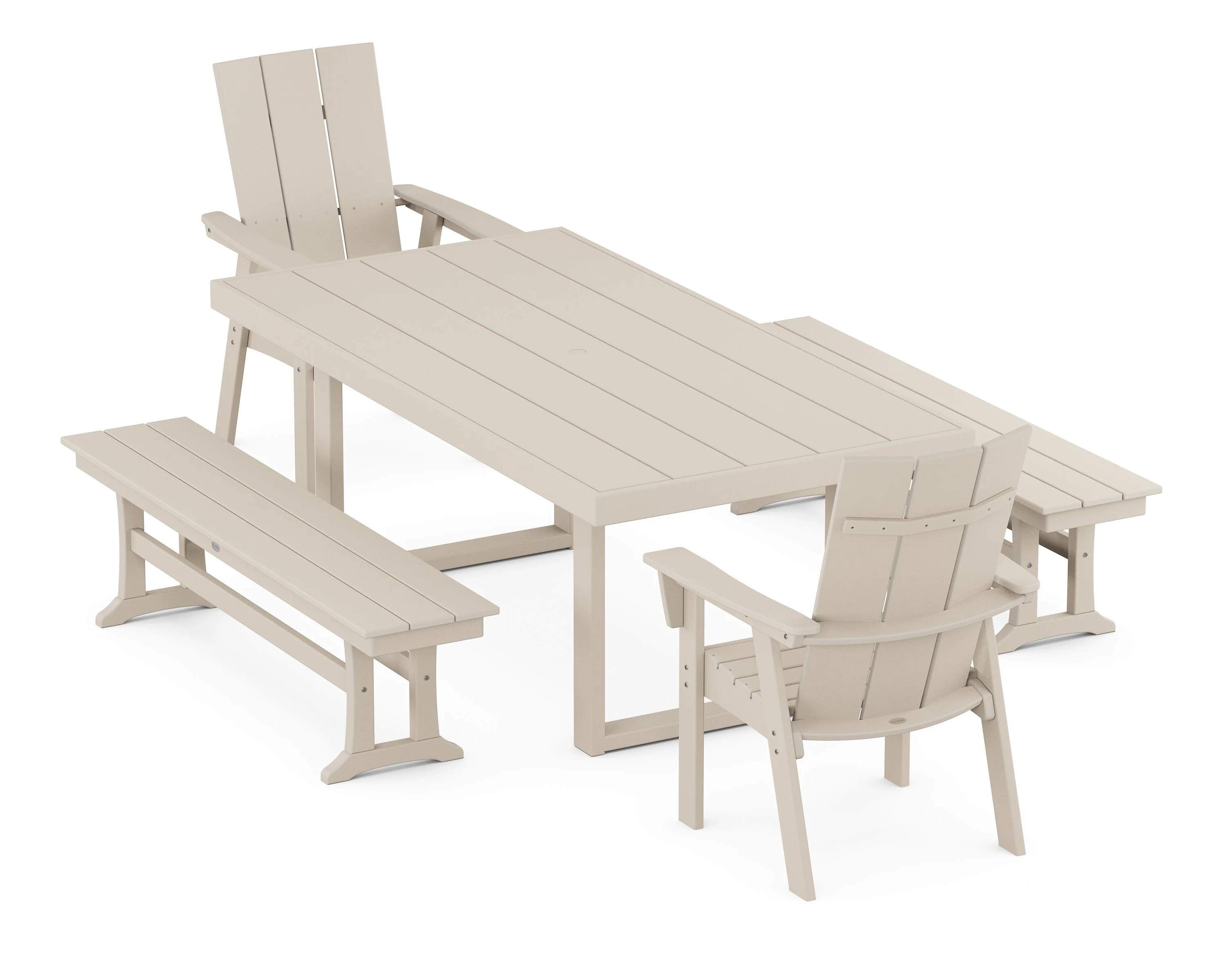 Modern Curveback Adirondack 5-Piece Dining Set with Benches - Image 4