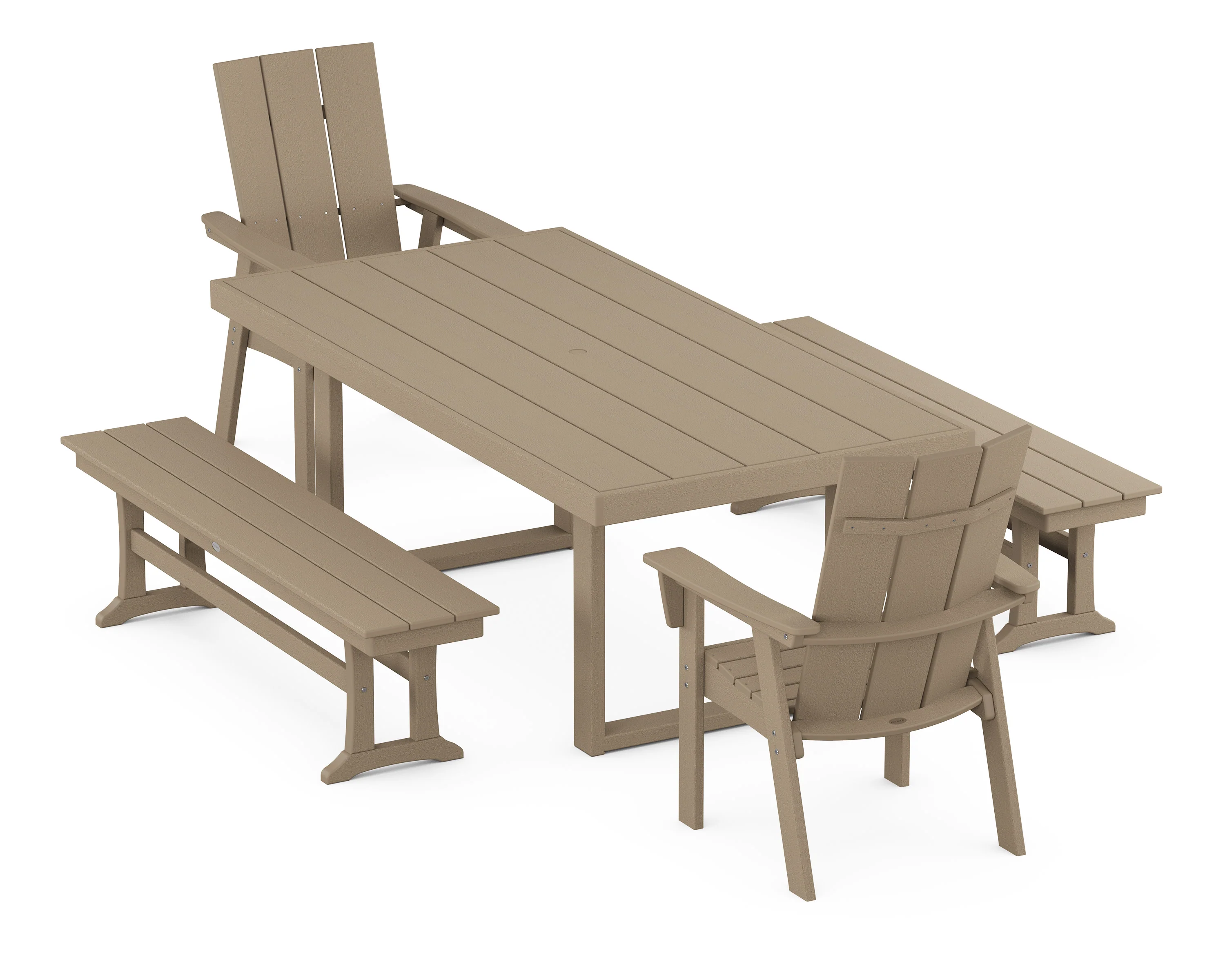 Modern Curveback Adirondack 5-Piece Dining Set with Benches - Image 5