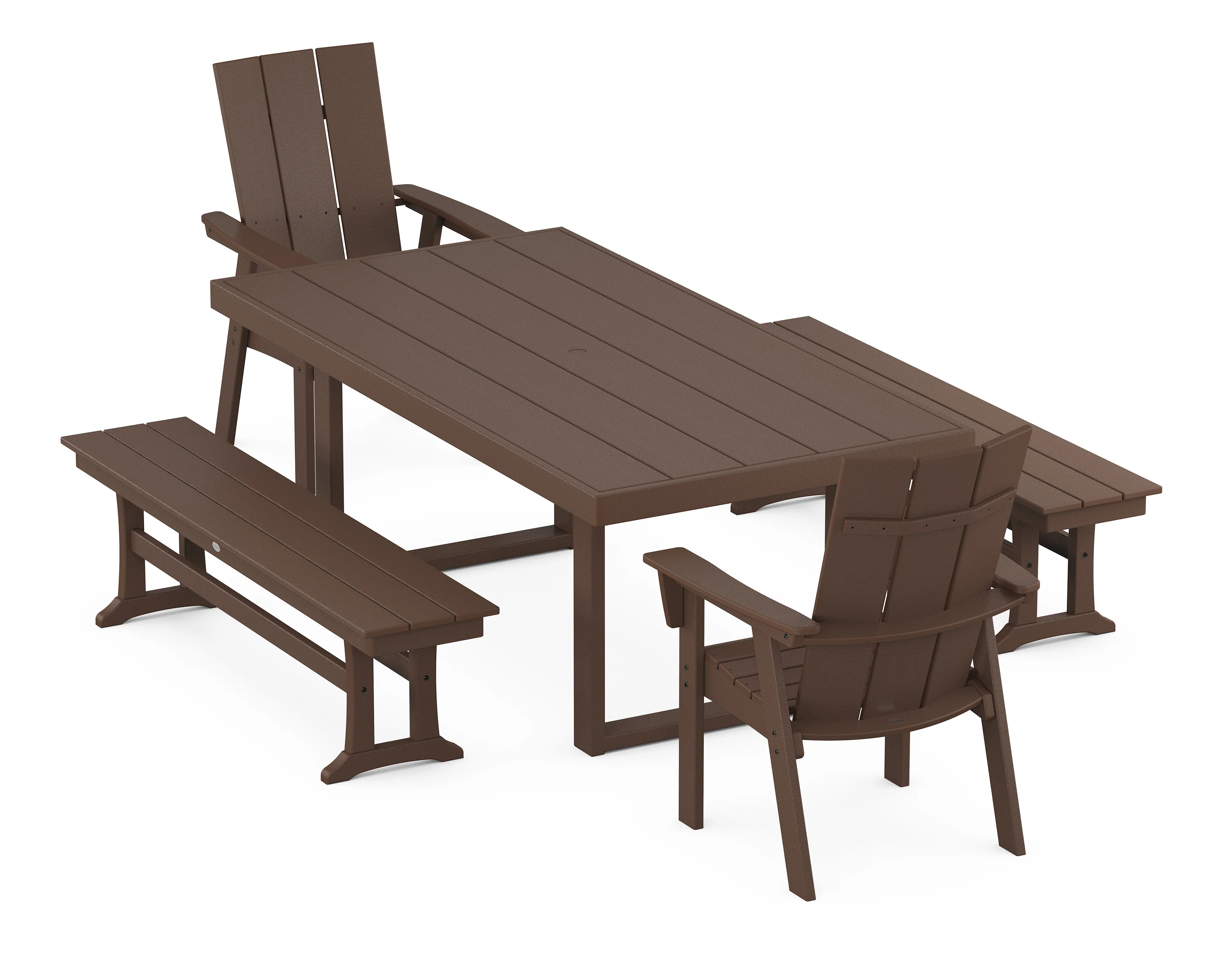 Modern Curveback Adirondack 5-Piece Dining Set with Benches - Image 6