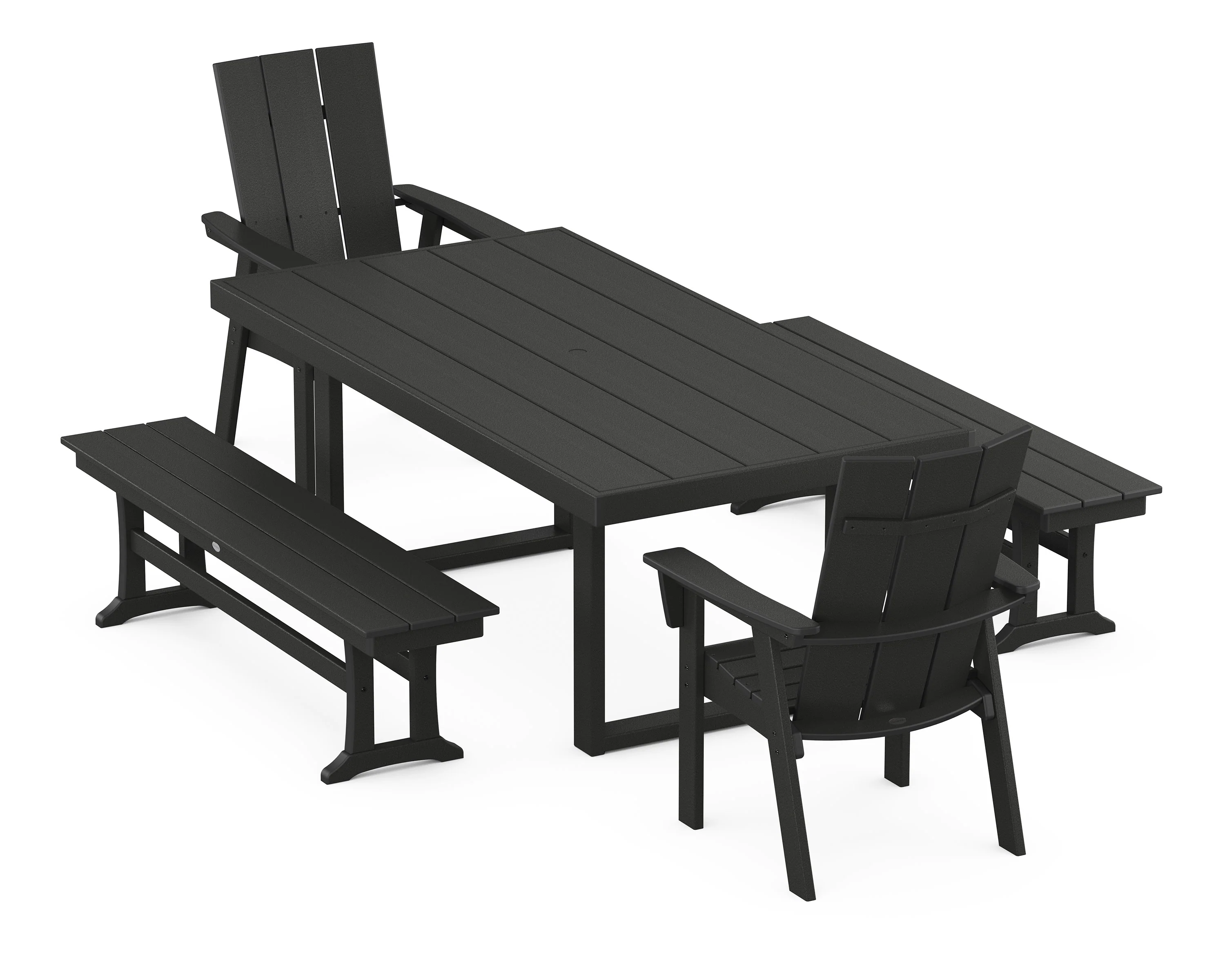 Modern Curveback Adirondack 5-Piece Dining Set with Benches - Image 8