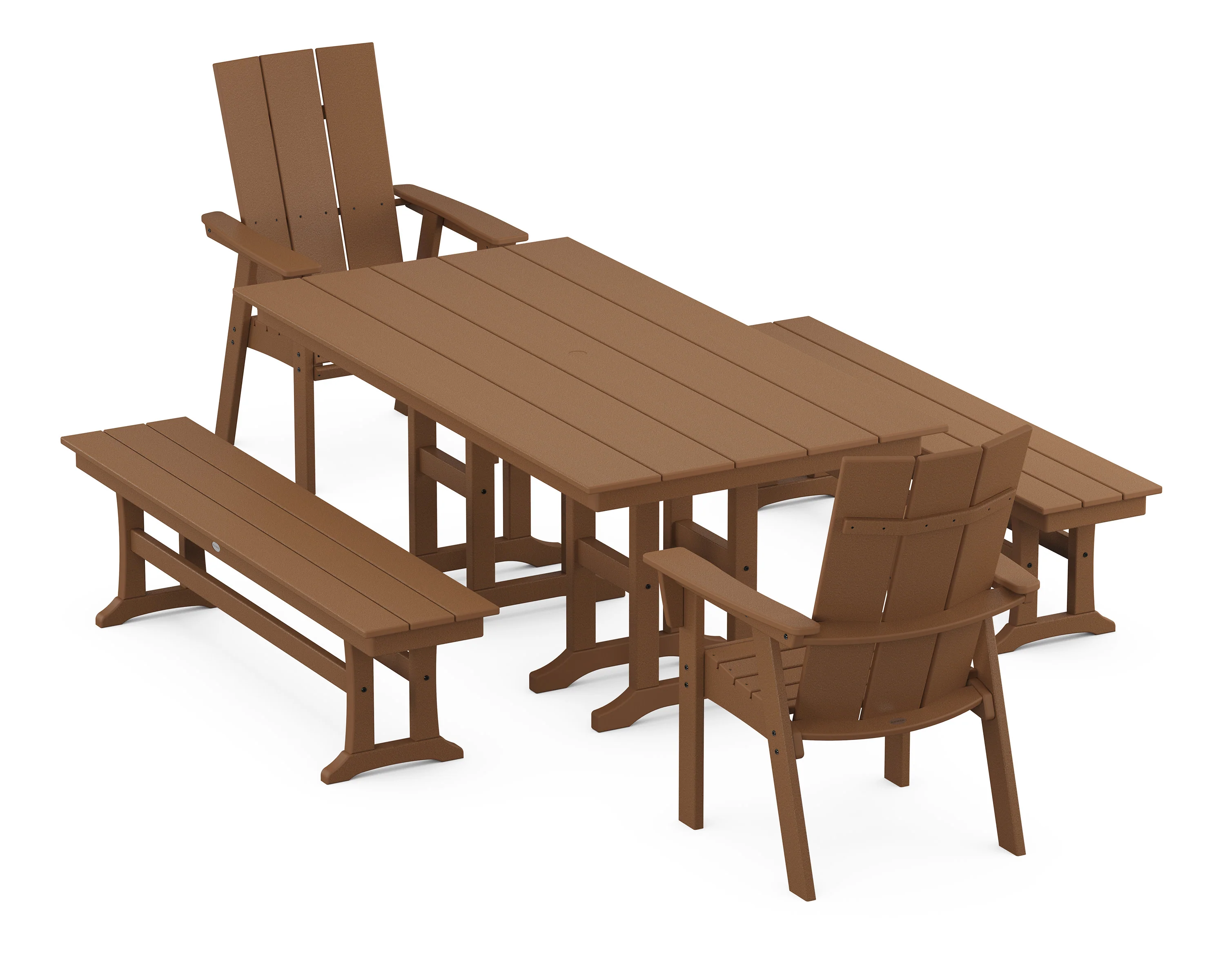 Modern Curveback Adirondack 5-Piece Farmhouse Dining Set with Benches - Image 10