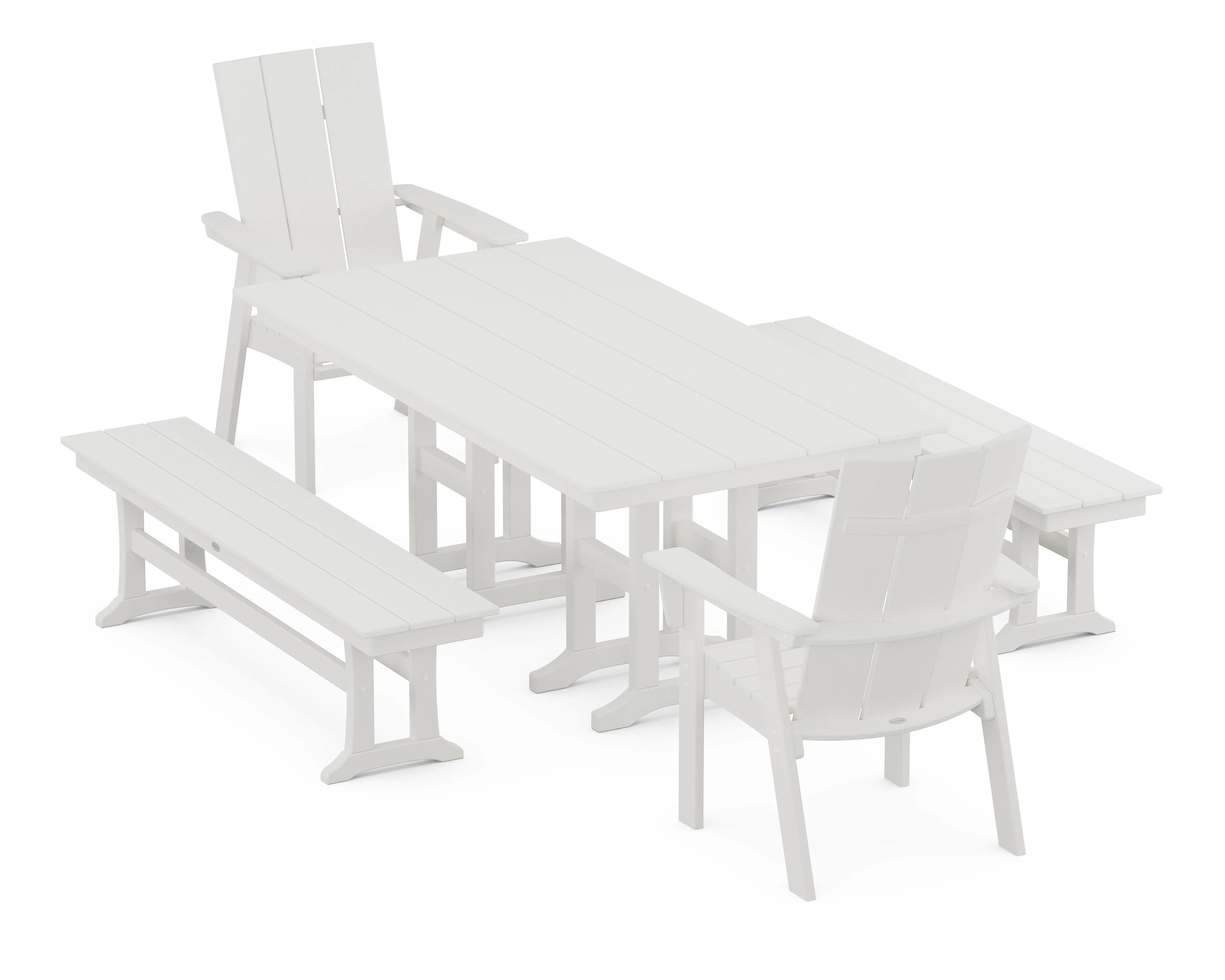 Modern Curveback Adirondack 5-Piece Farmhouse Dining Set with Benches - Image 12