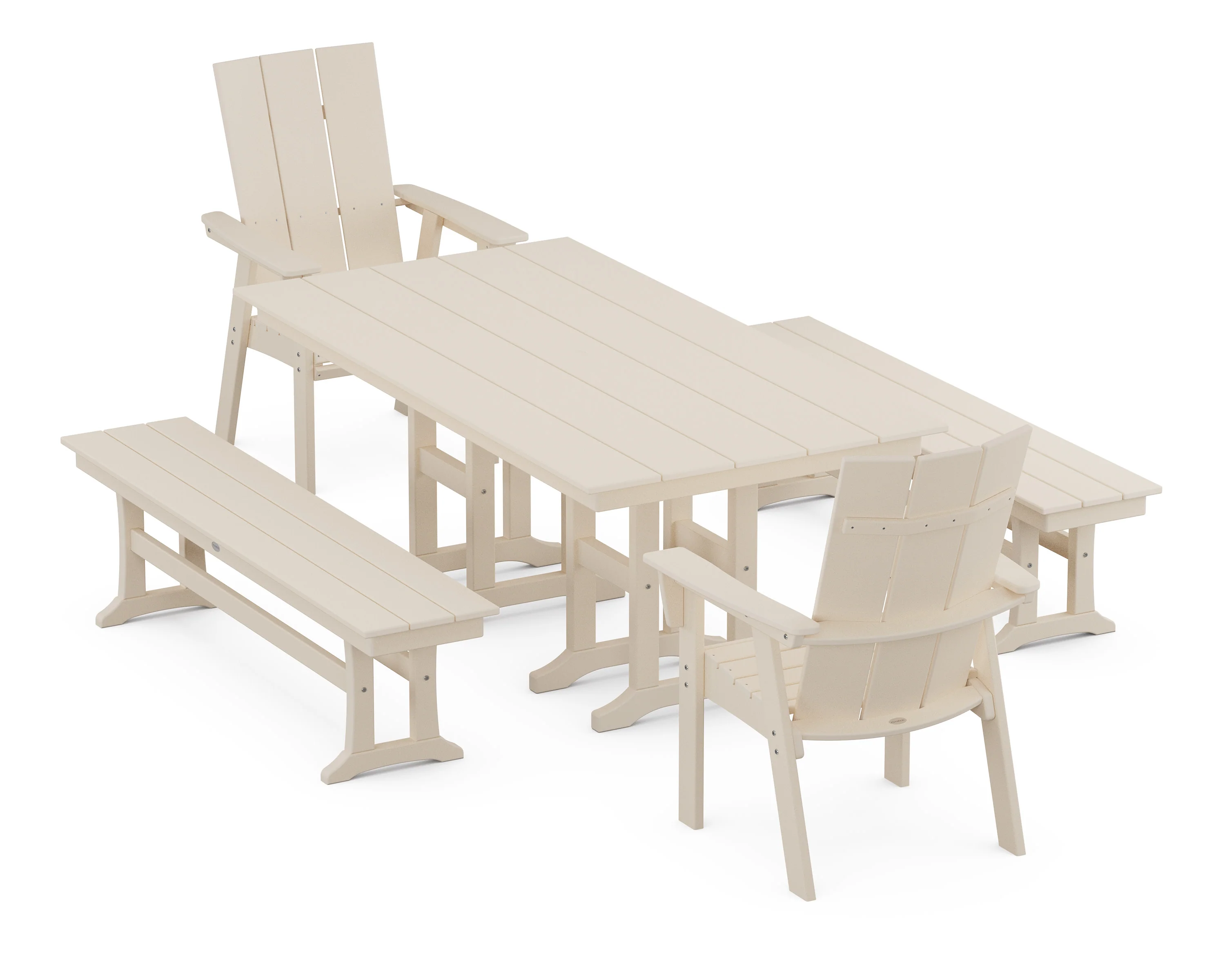 Modern Curveback Adirondack 5-Piece Farmhouse Dining Set with Benches - Image 4