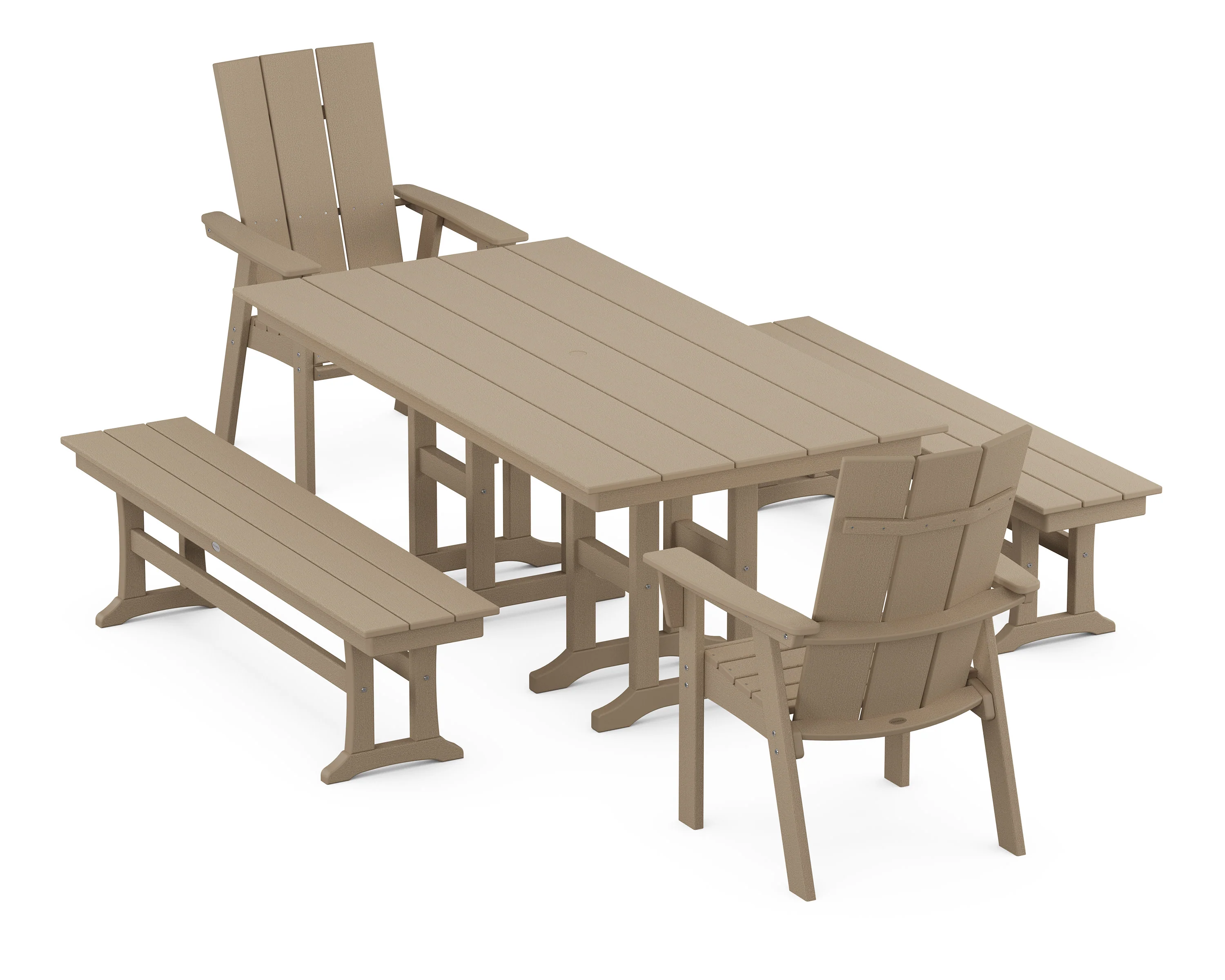 Modern Curveback Adirondack 5-Piece Farmhouse Dining Set with Benches - Image 5