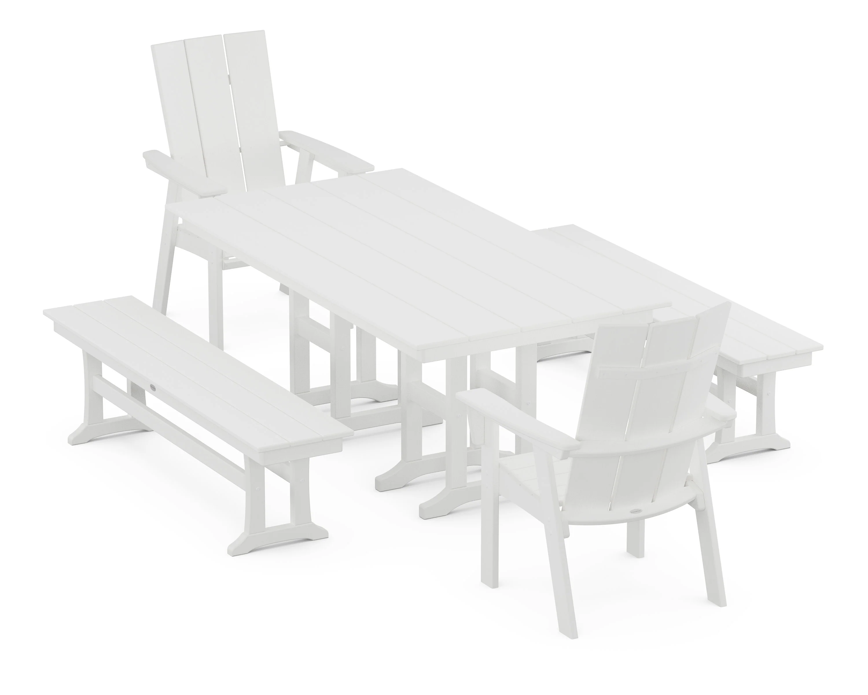 Modern Curveback Adirondack 5-Piece Farmhouse Dining Set with Benches - Image 8