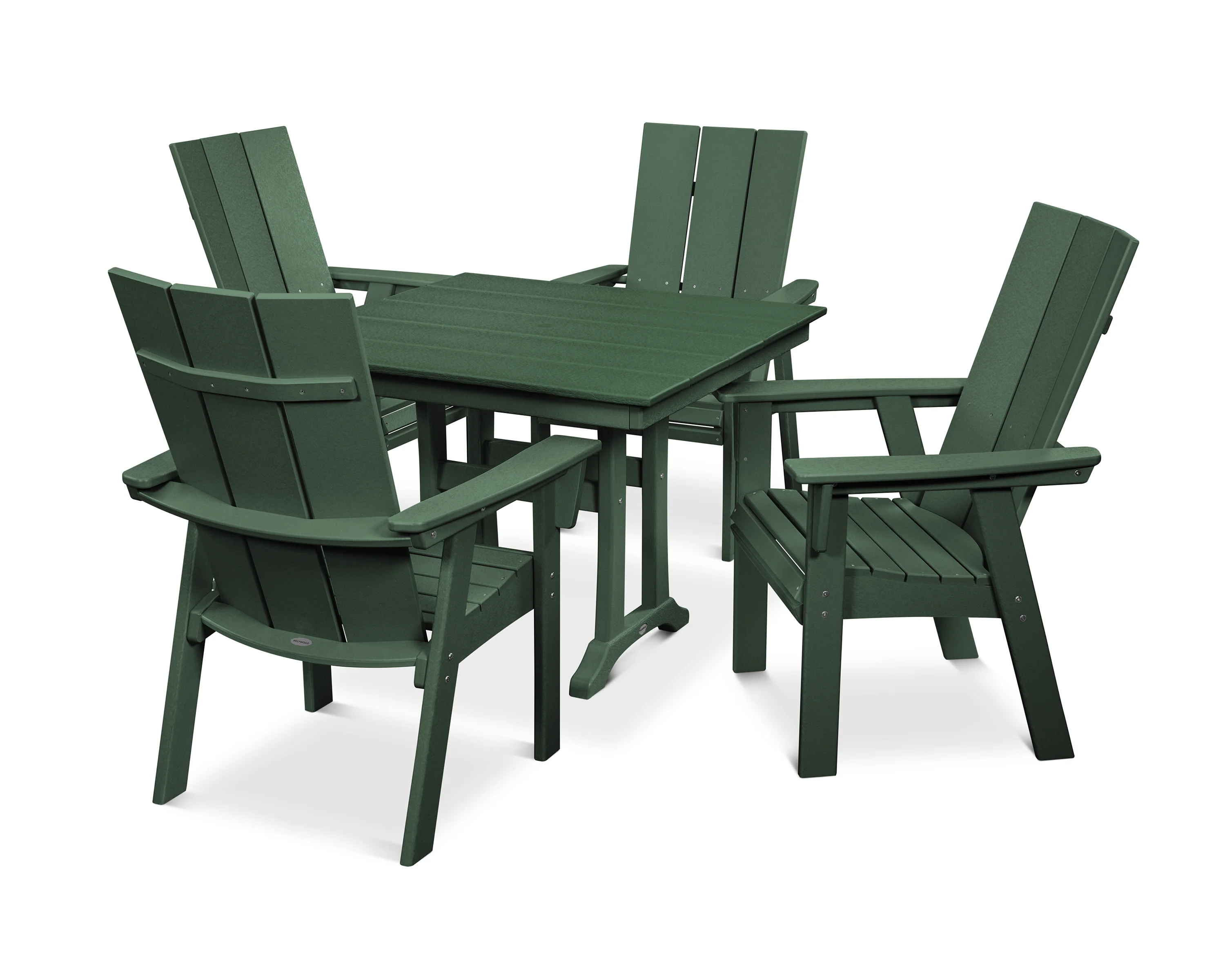 Modern Curveback Adirondack 5-Piece Farmhouse Trestle Dining Set - Image 11