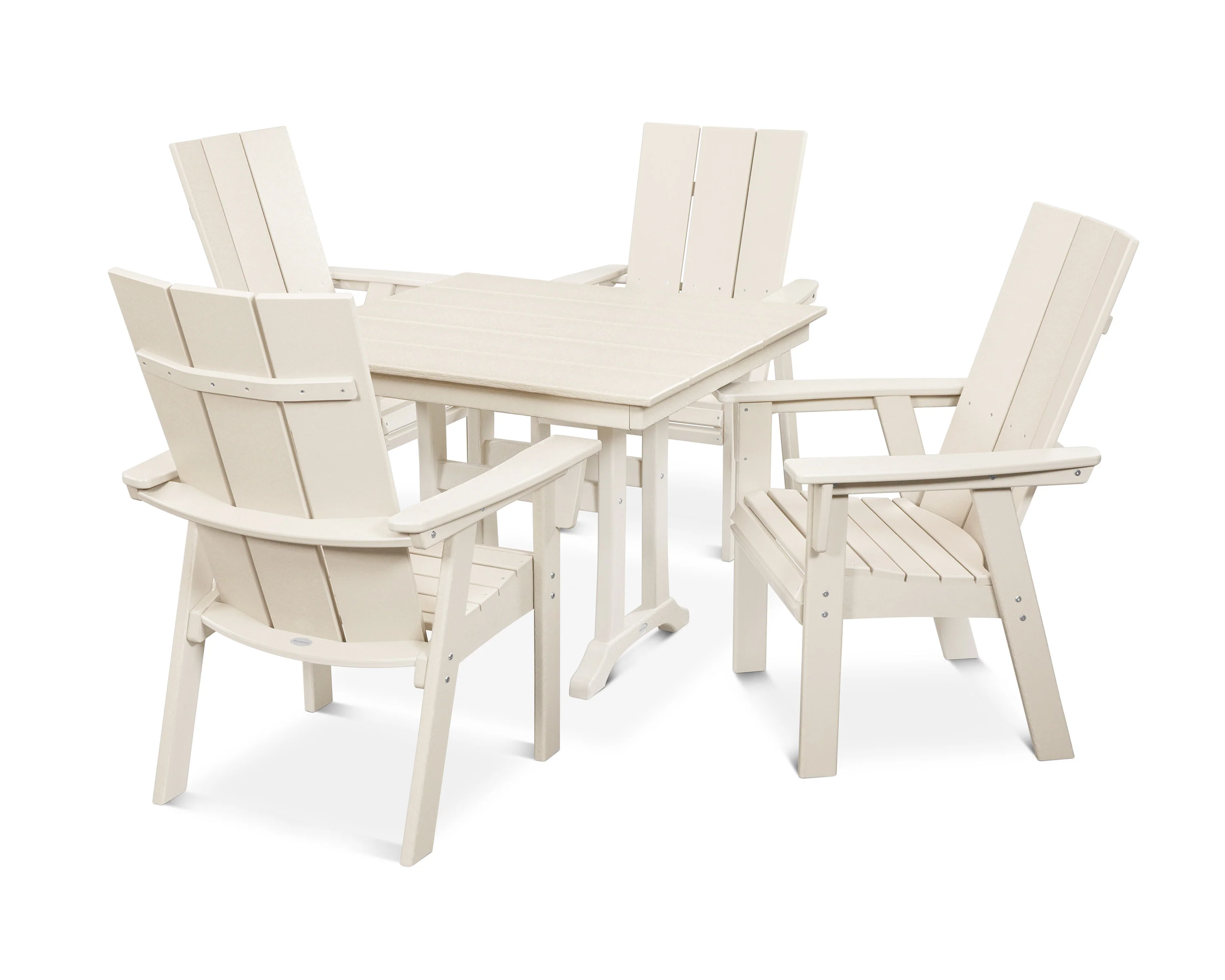 Modern Curveback Adirondack 5-Piece Farmhouse Trestle Dining Set - Image 14