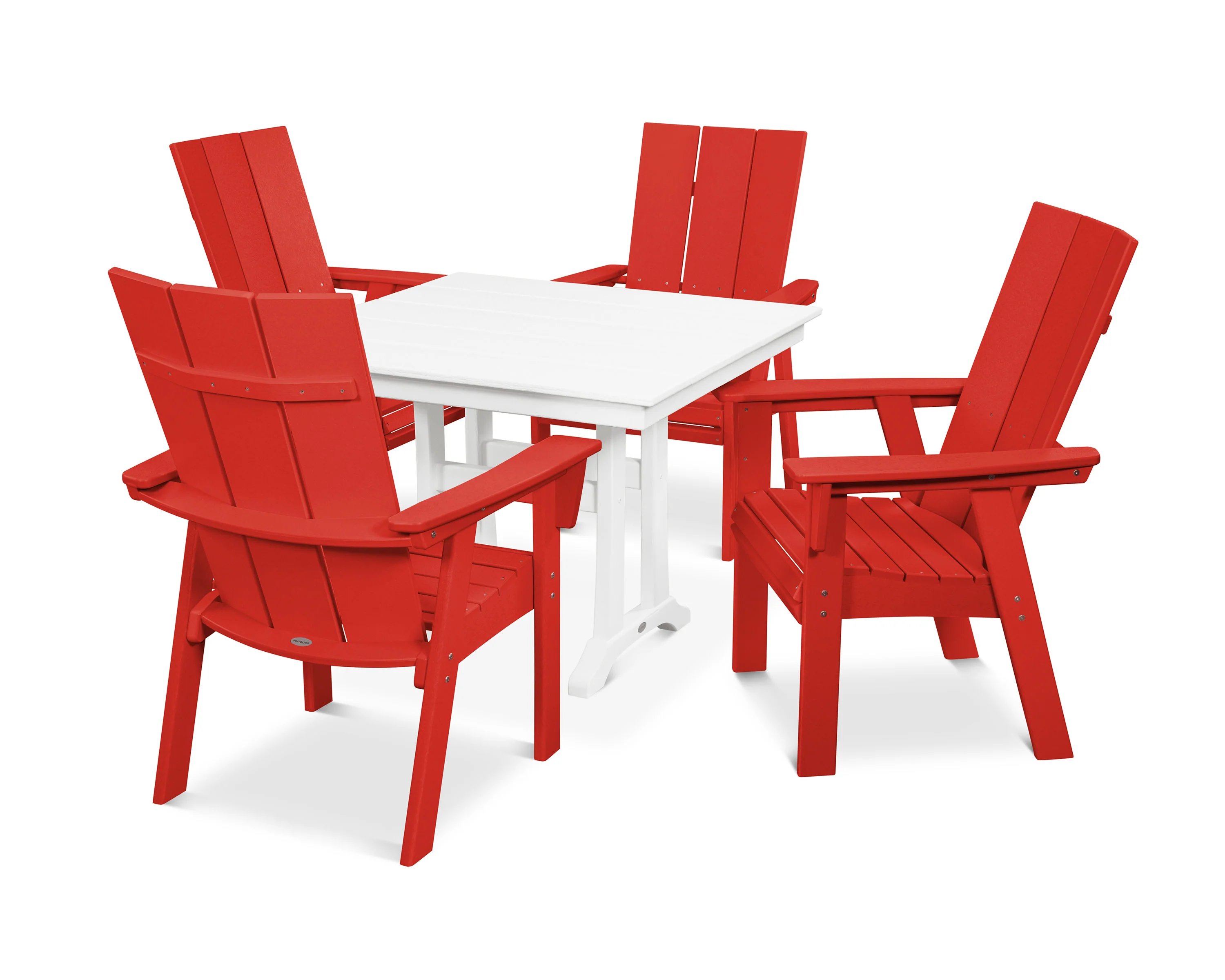 Modern Curveback Adirondack 5-Piece Farmhouse Trestle Dining Set - Image 15