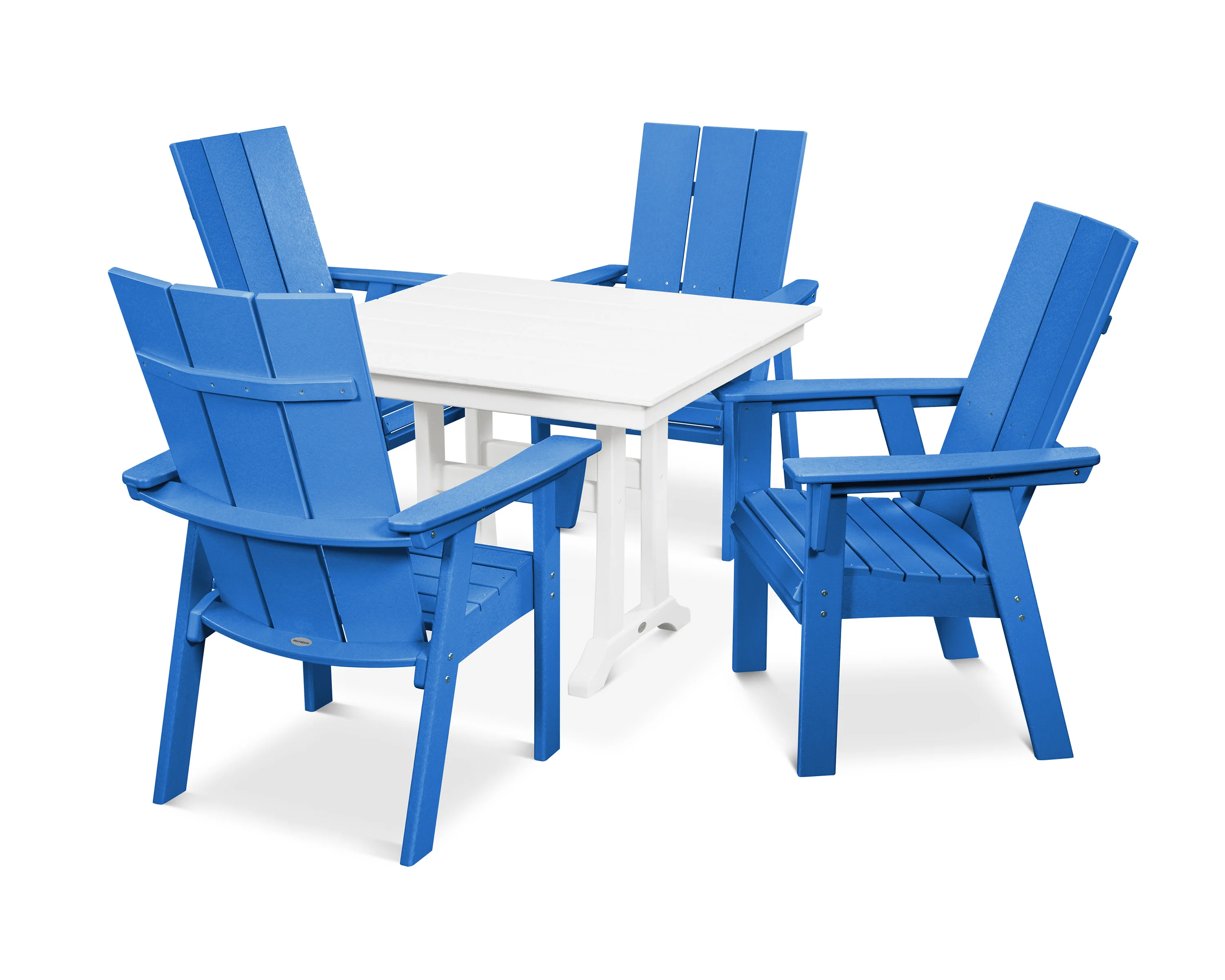 Modern Curveback Adirondack 5-Piece Farmhouse Trestle Dining Set - Image 16