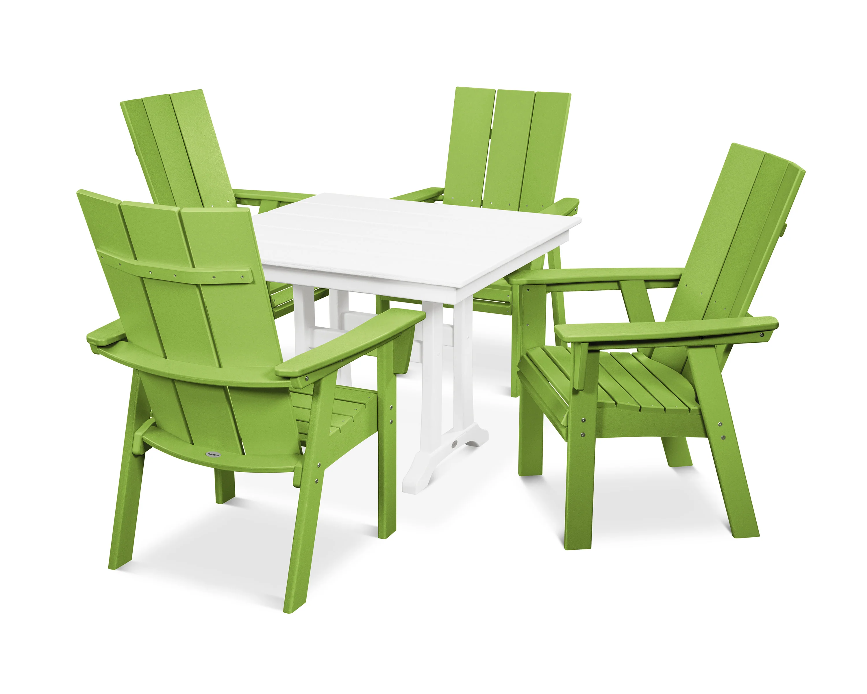 Modern Curveback Adirondack 5-Piece Farmhouse Trestle Dining Set - Image 17
