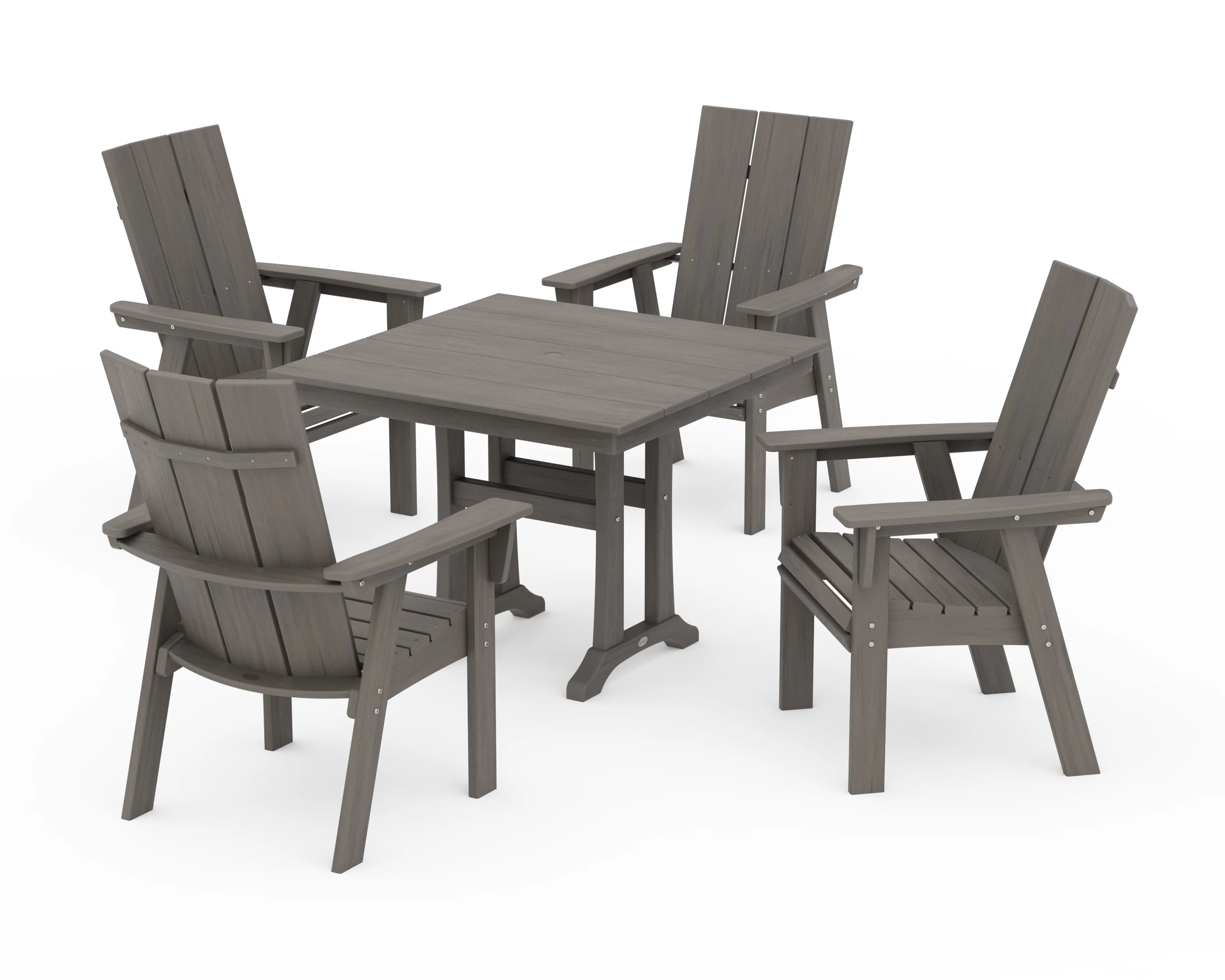 Modern Curveback Adirondack 5-Piece Farmhouse Trestle Dining Set - Image 18