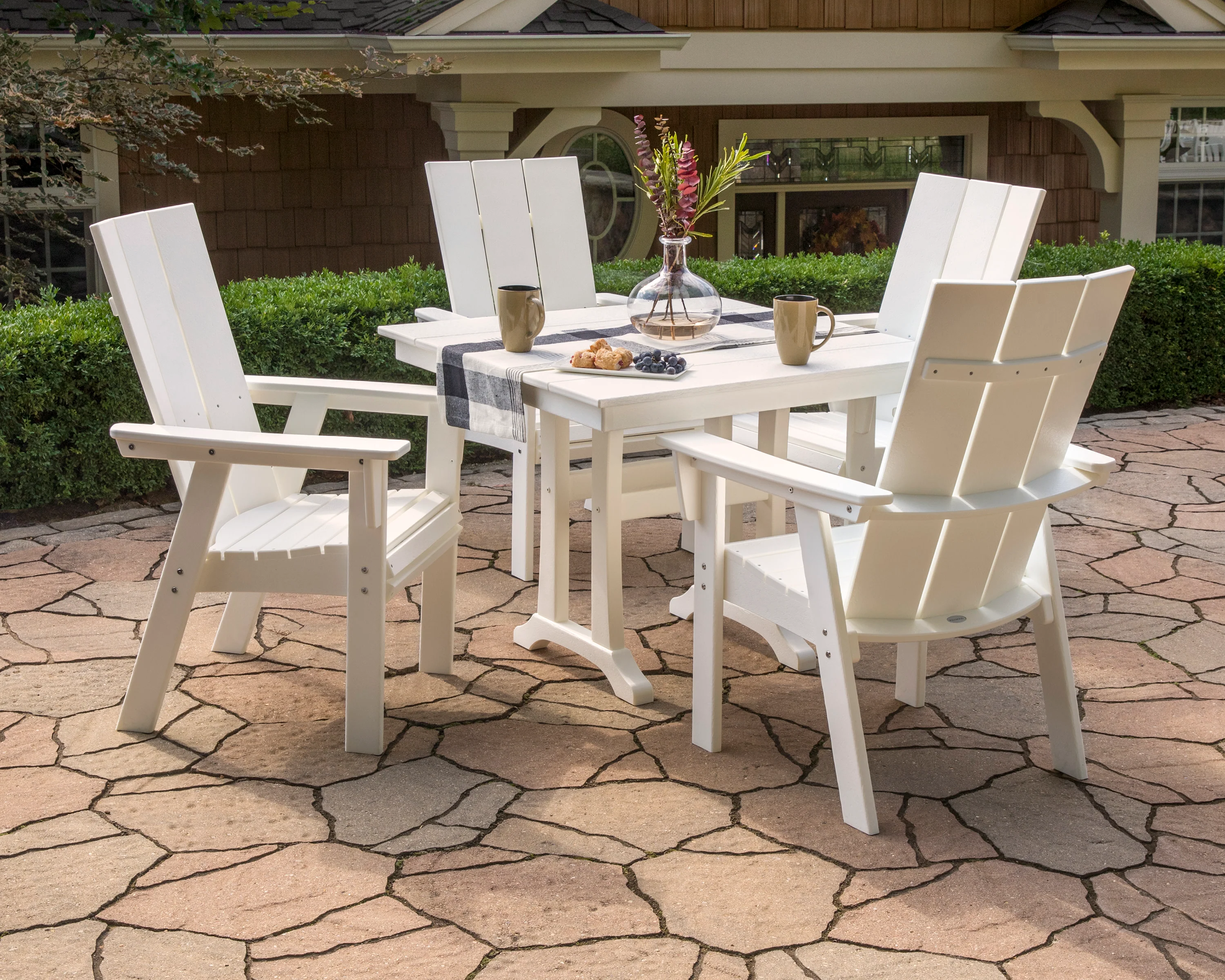 Modern Curveback Adirondack 5-Piece Farmhouse Trestle Dining Set - Image 3
